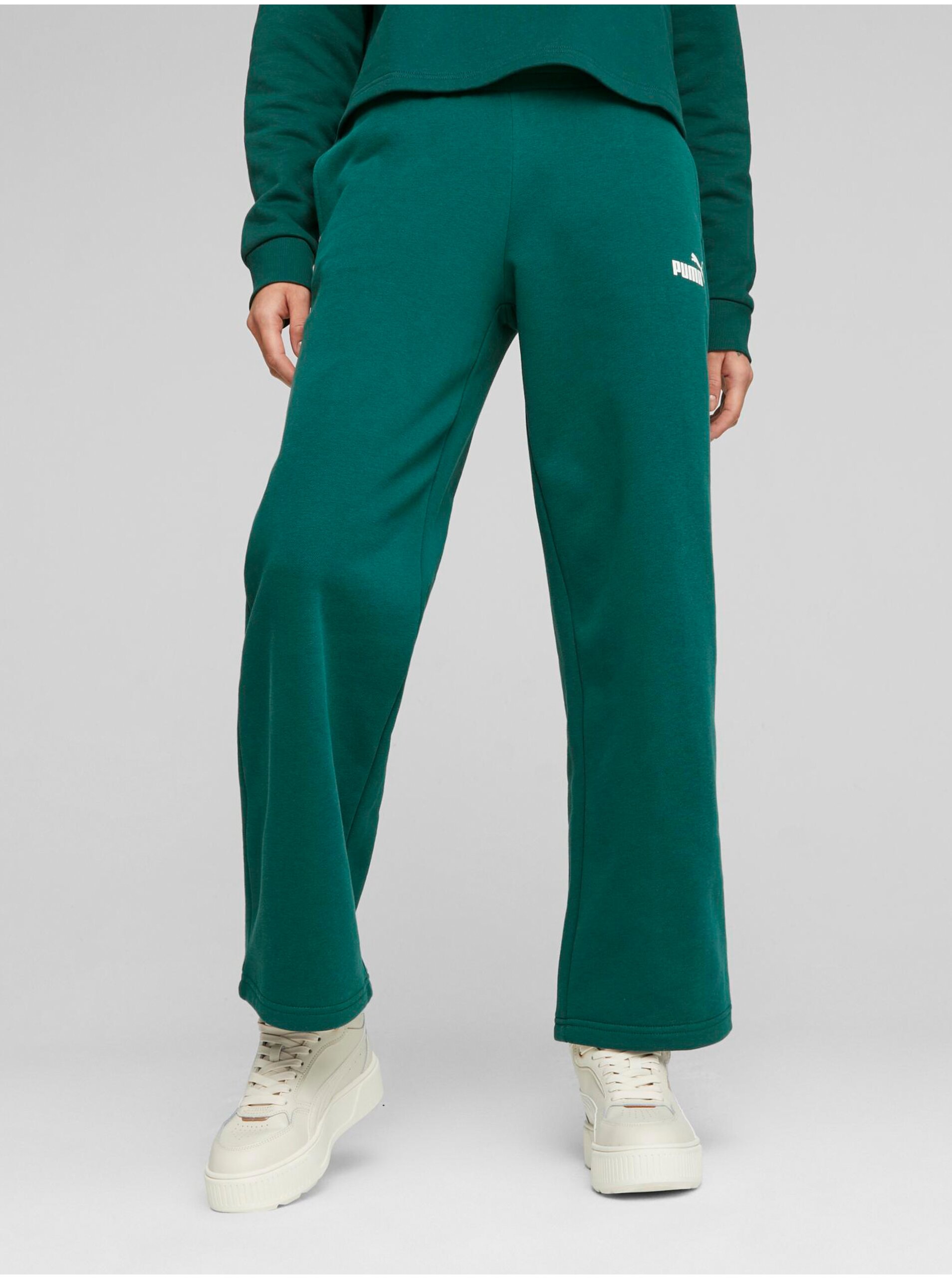Dark Green Womens Shortened Sweatpants Puma ESS  - Women