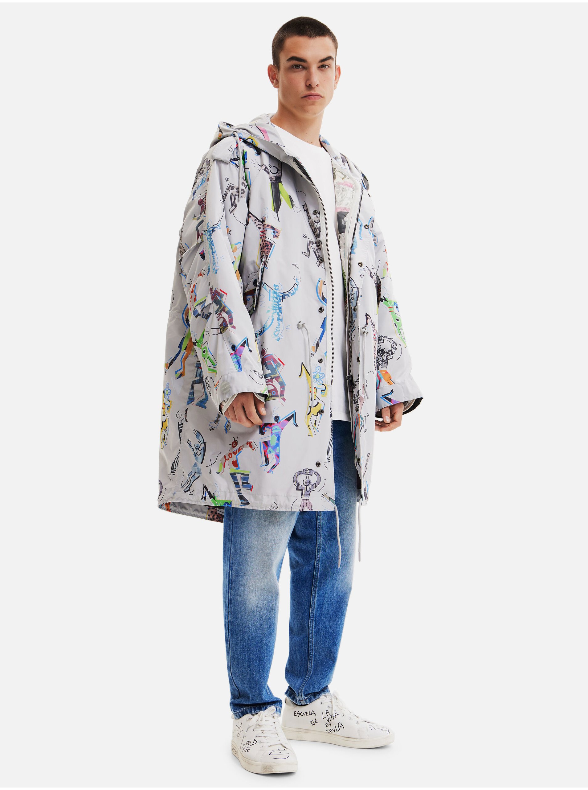 Geci parka pentru barbati Desigual - gri deschis