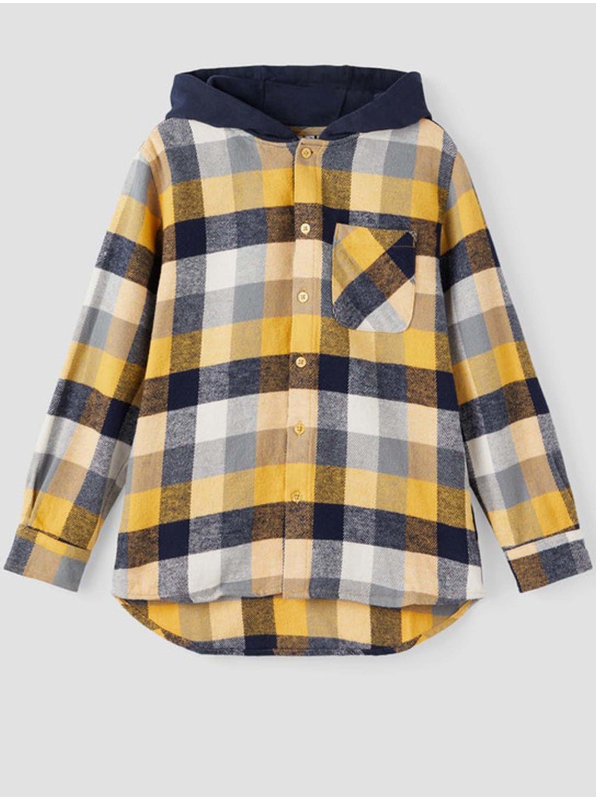 Yellow-grey Boys' Plaid Shirt With Hood Name It Siramme - Unisex