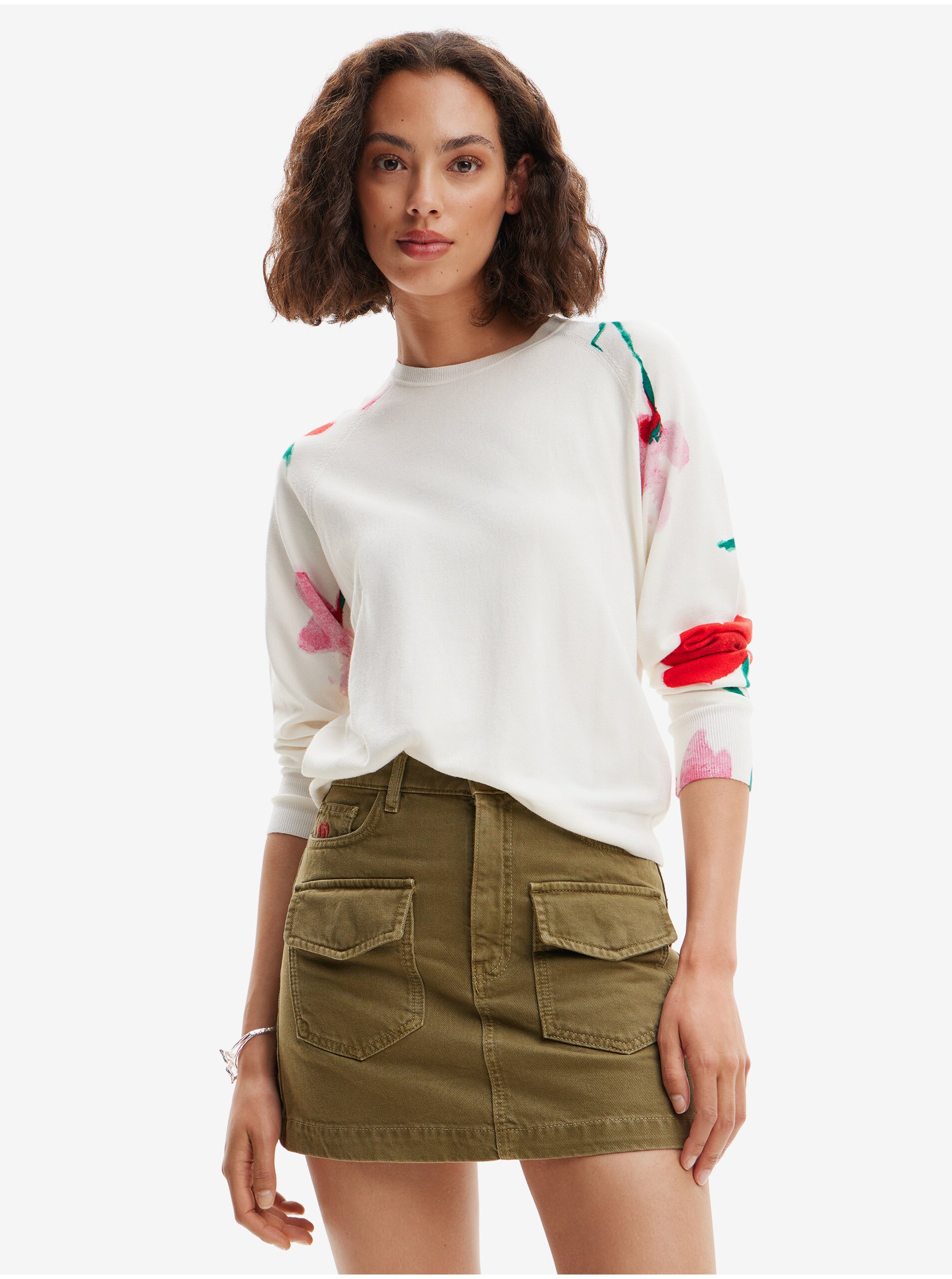 White women's floral sweater Desigual Demis - Women
