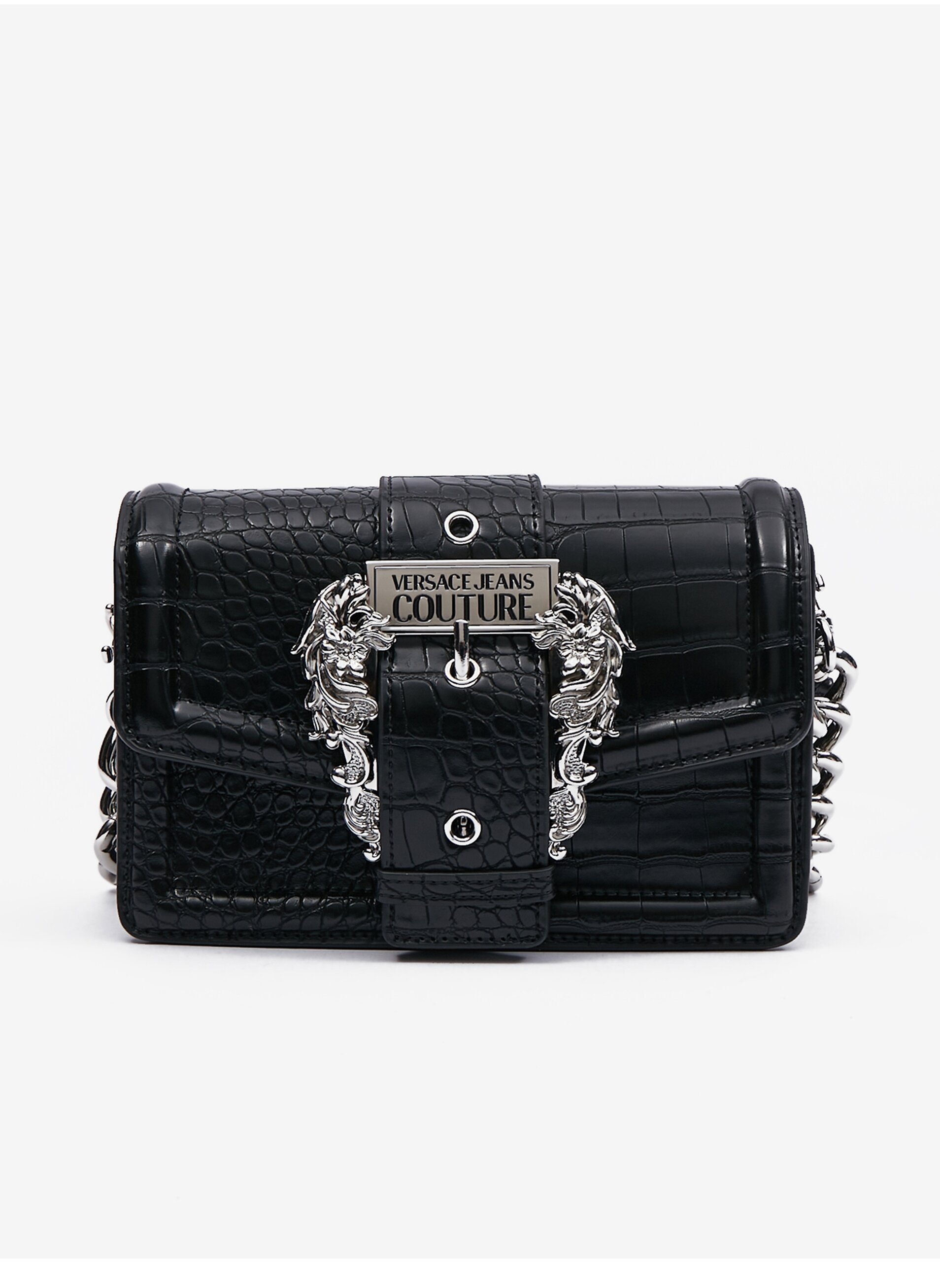 Black Ladies Handbag with Crocodile Pattern Versace Jeans Couture - Women