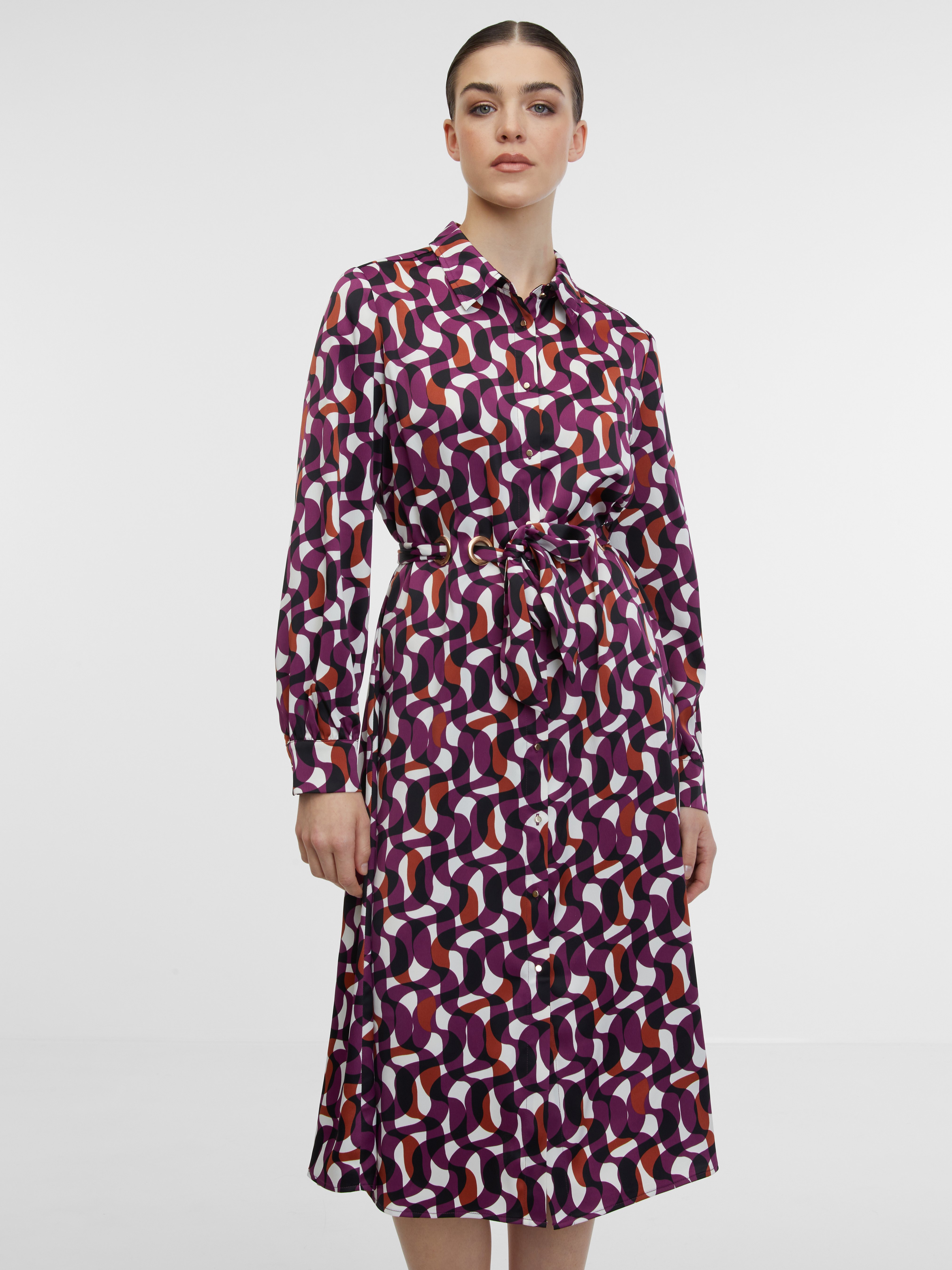 Levně Orsay Fialové dámské vzorované košilové šaty - Dámské