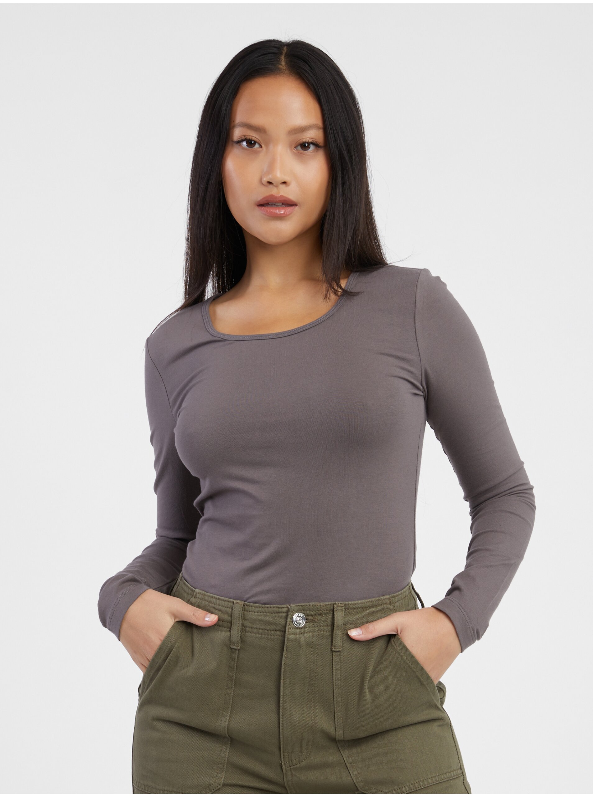 Grey-brown Women's Basic Long Sleeve T-Shirt ONLY Live Love - Women