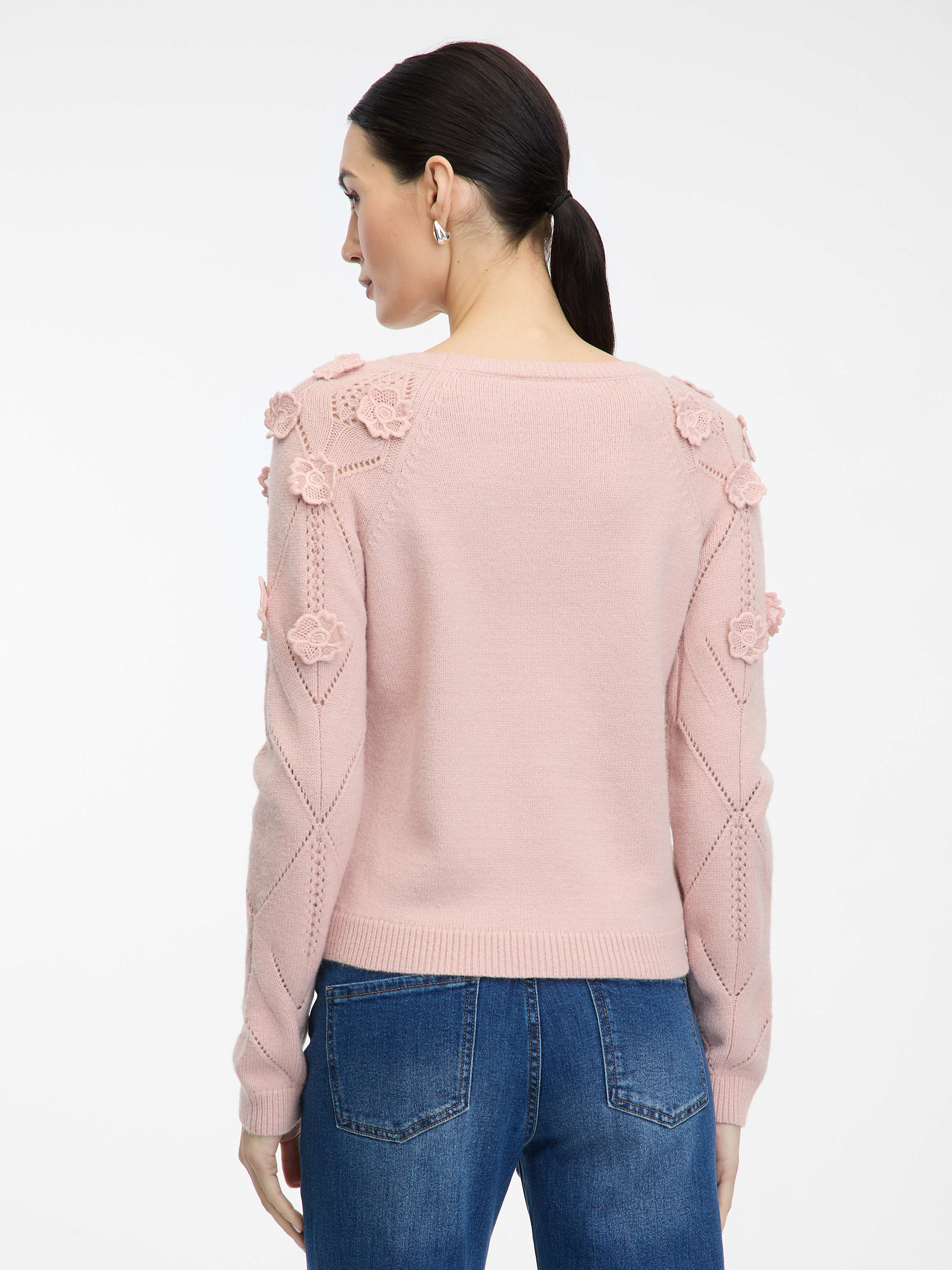 Light pink women's sweater with floral application ORSAY - Women's