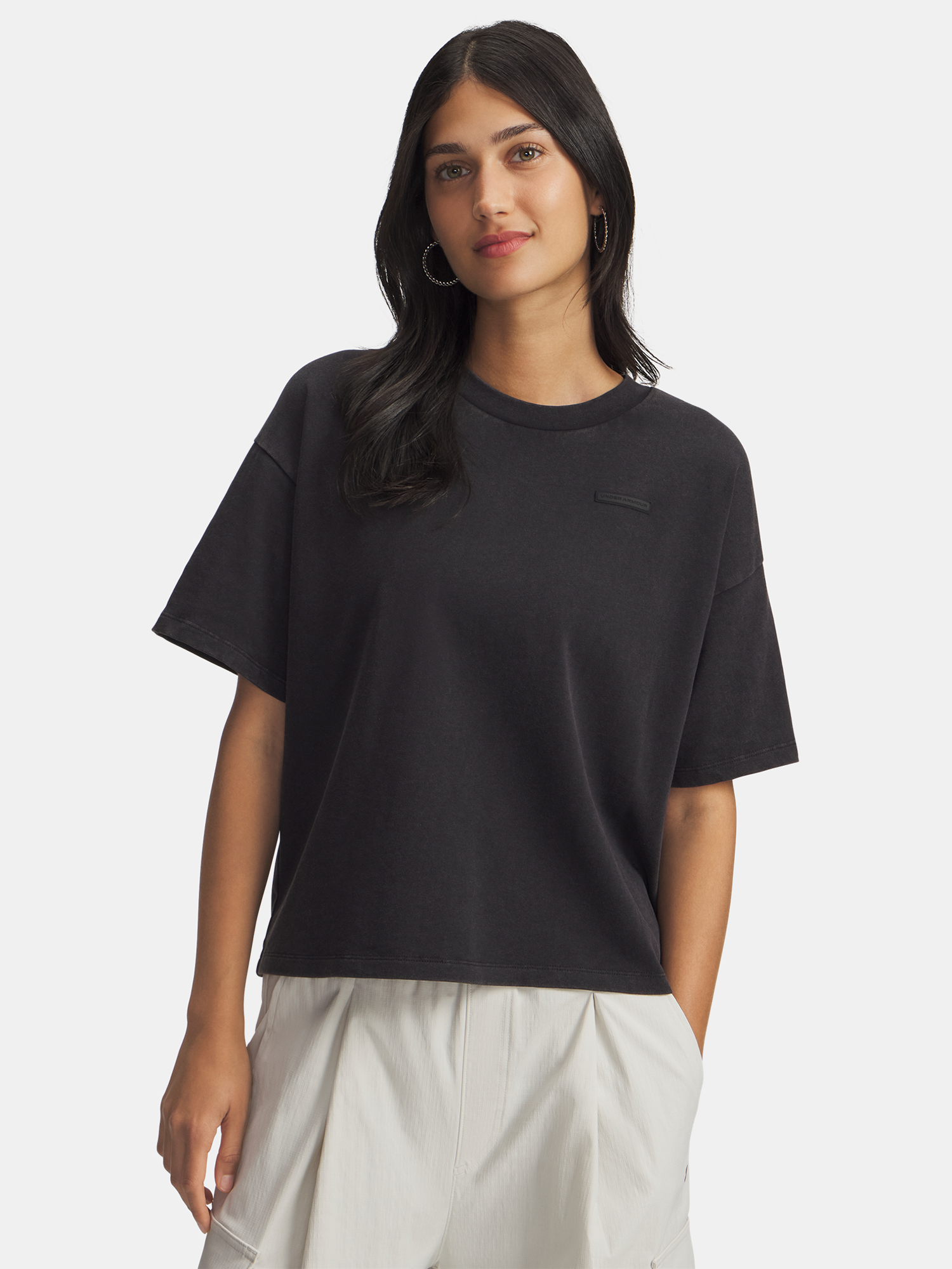 Under Armour UA HWT Boxy Wash SS-BLK Womens T-Shirt - Womens