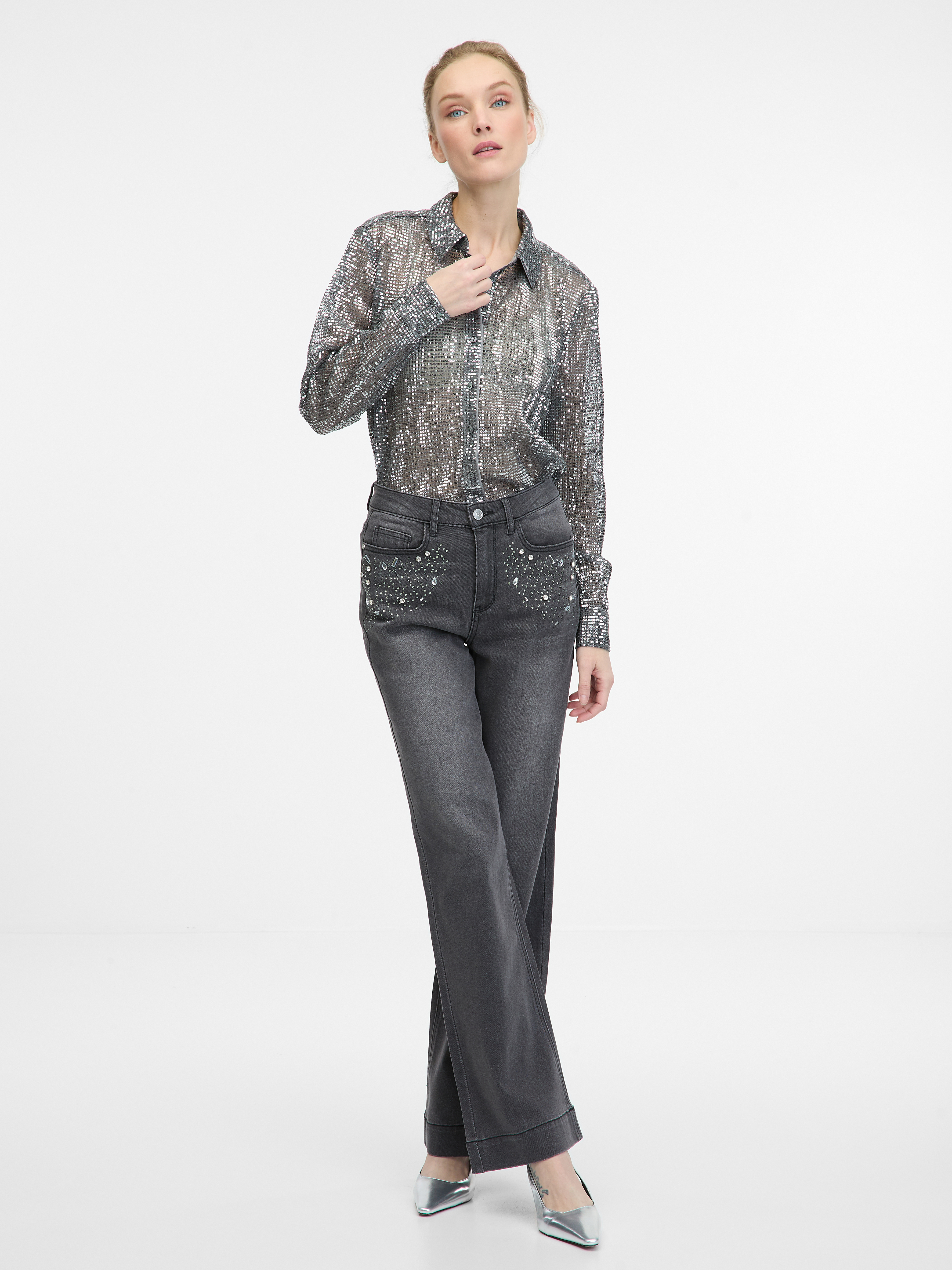 Silver women's blouse with collar ORSAY - Women's