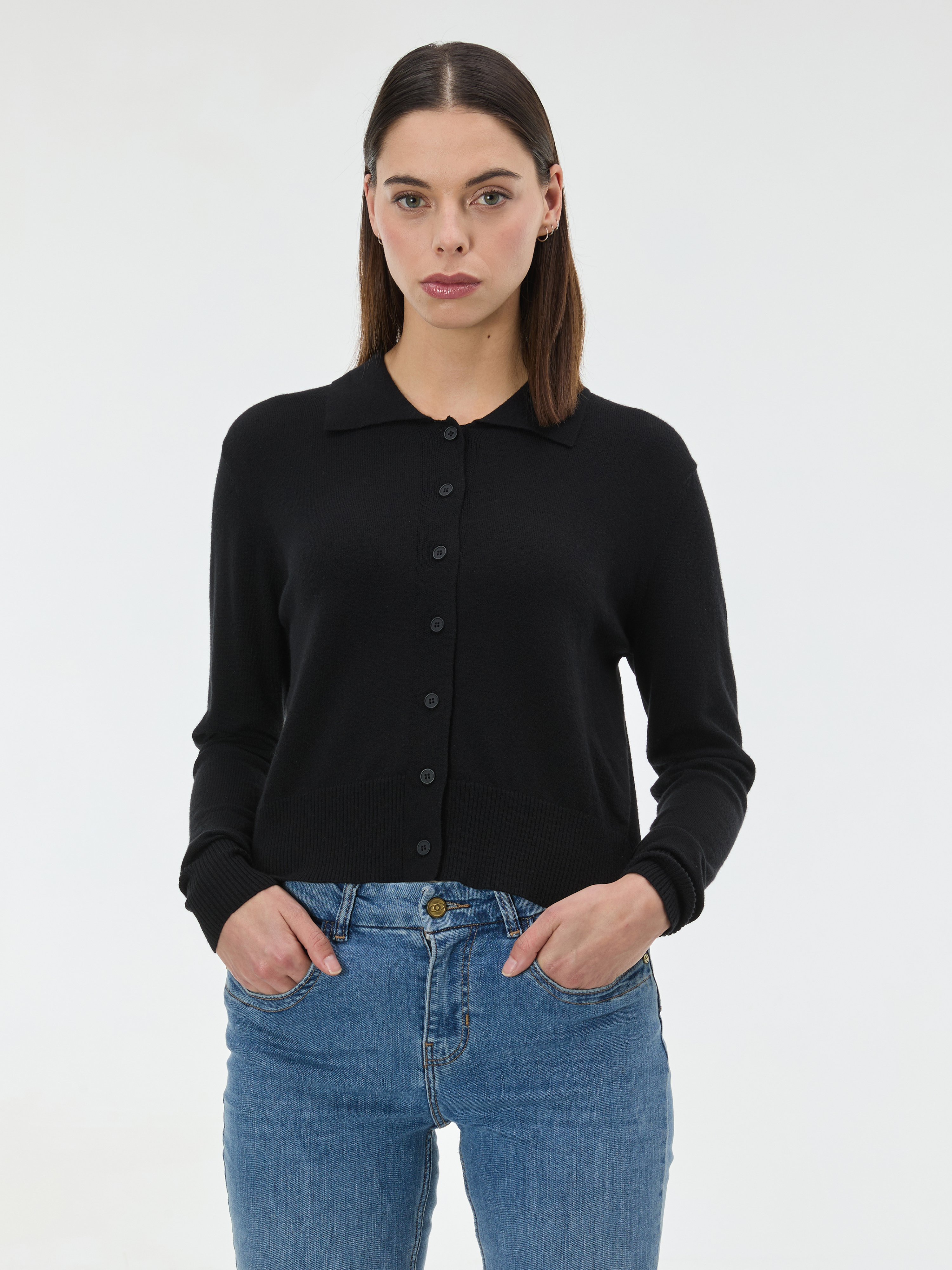 Черен дамски пуловер с яка ORSAY