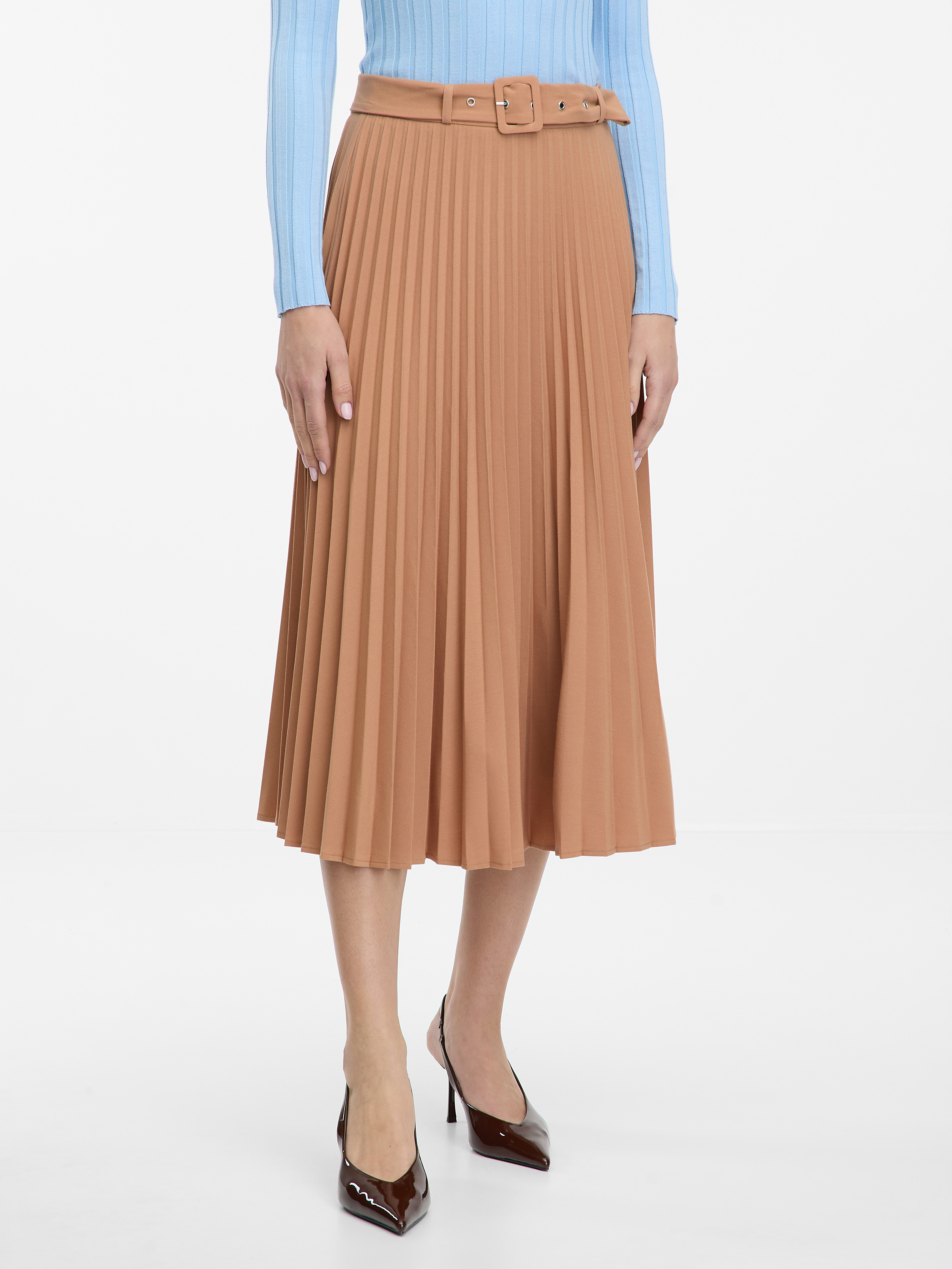 Fustă midi plisată maro deschis