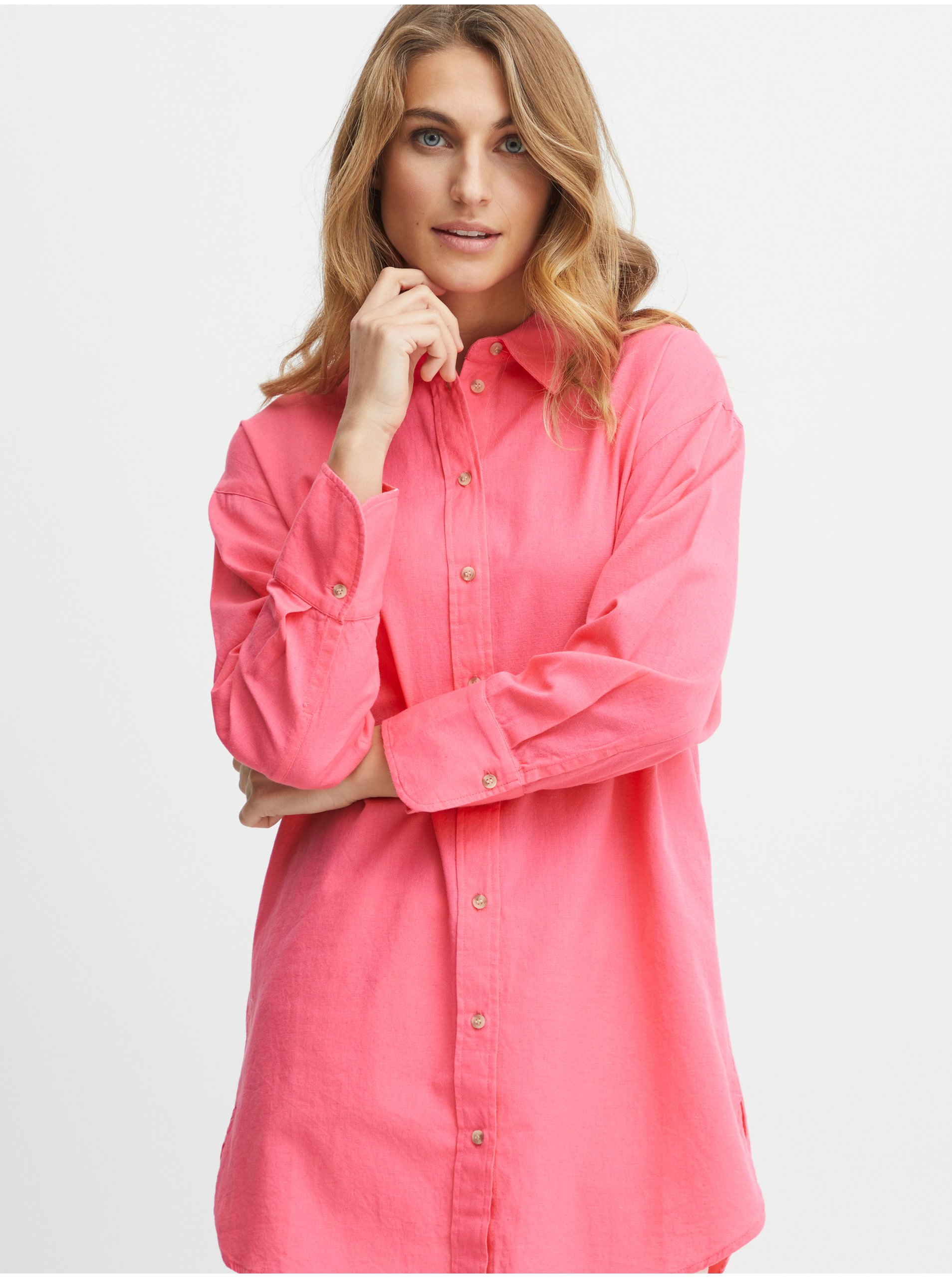 Pink Ladies Shirt with Linen Fransa - Ladies
