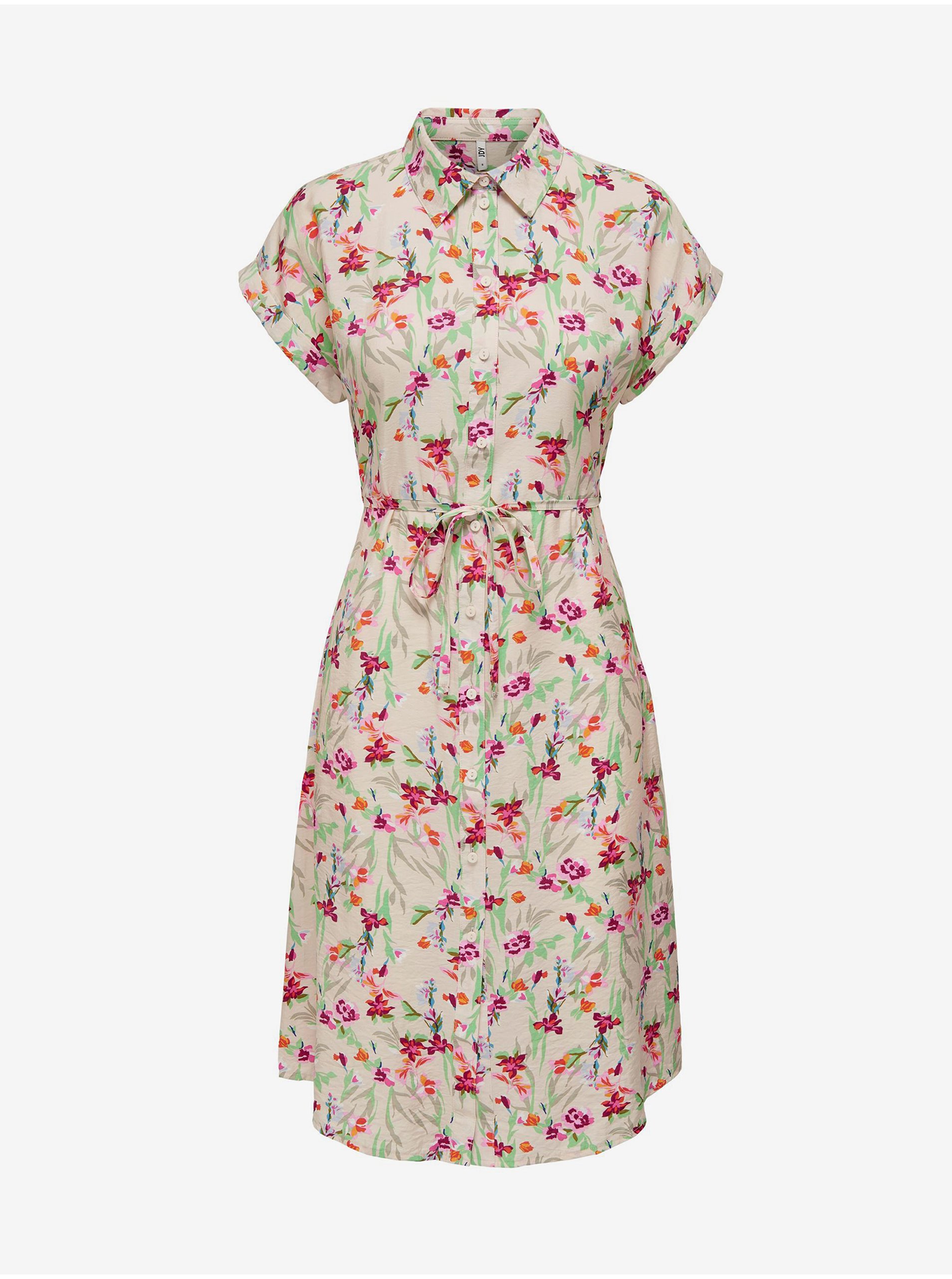 Levně Béžové dámské květované košilové šaty JDY Camille - Dámské