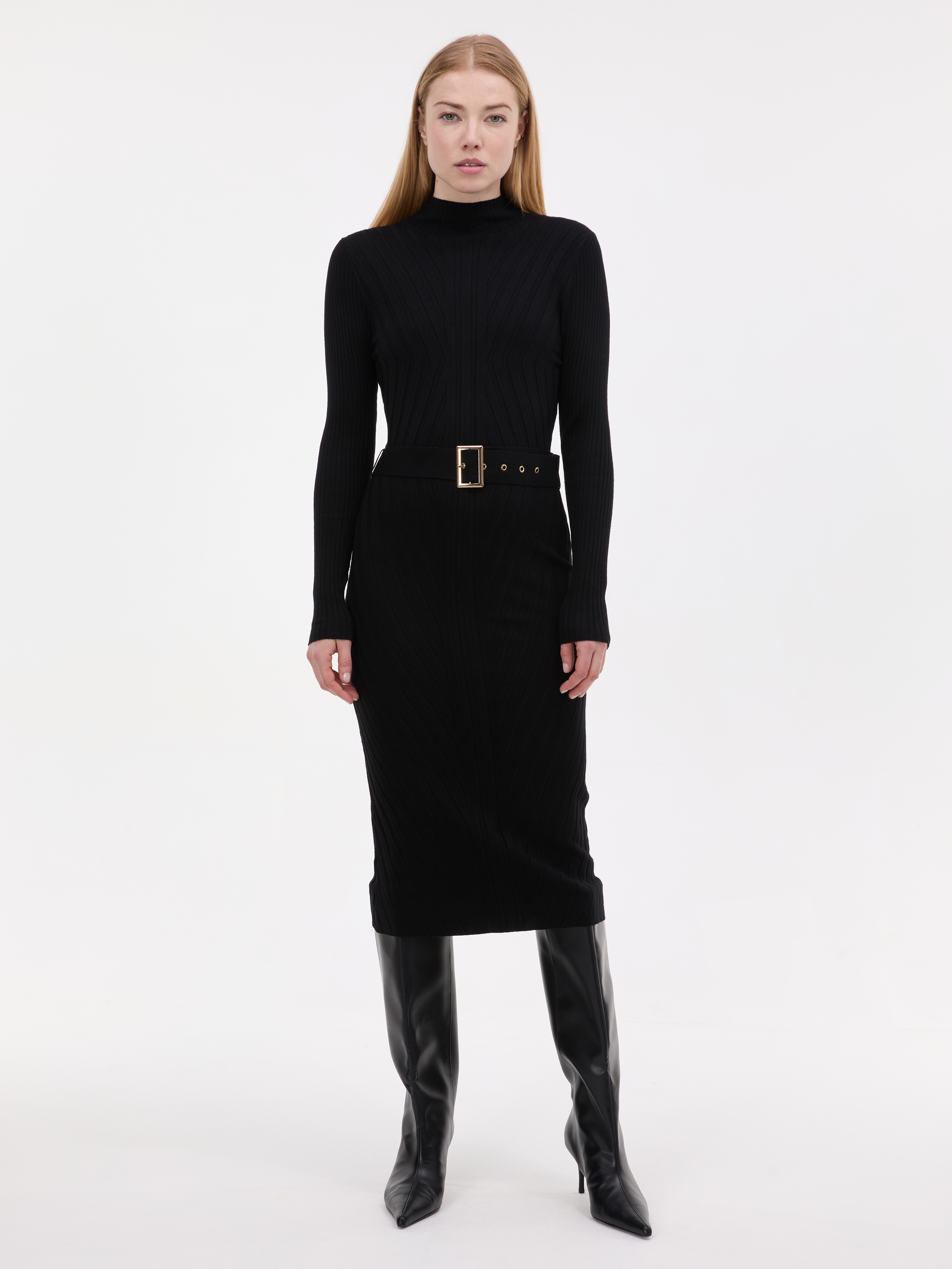 Černé dámské midi šaty s páskem