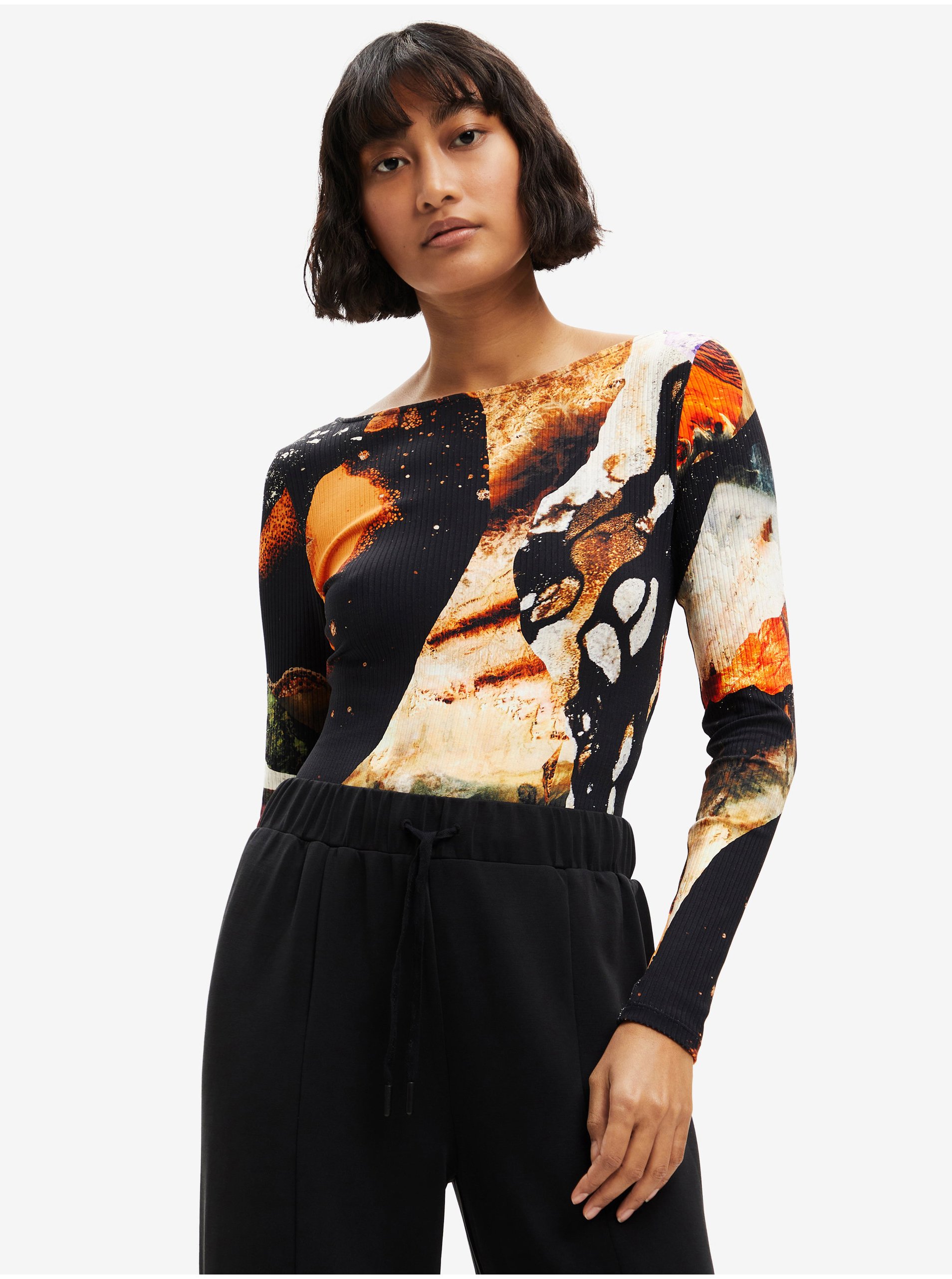 Orange-Black Womens Patterned Body Desigual Maria - Women