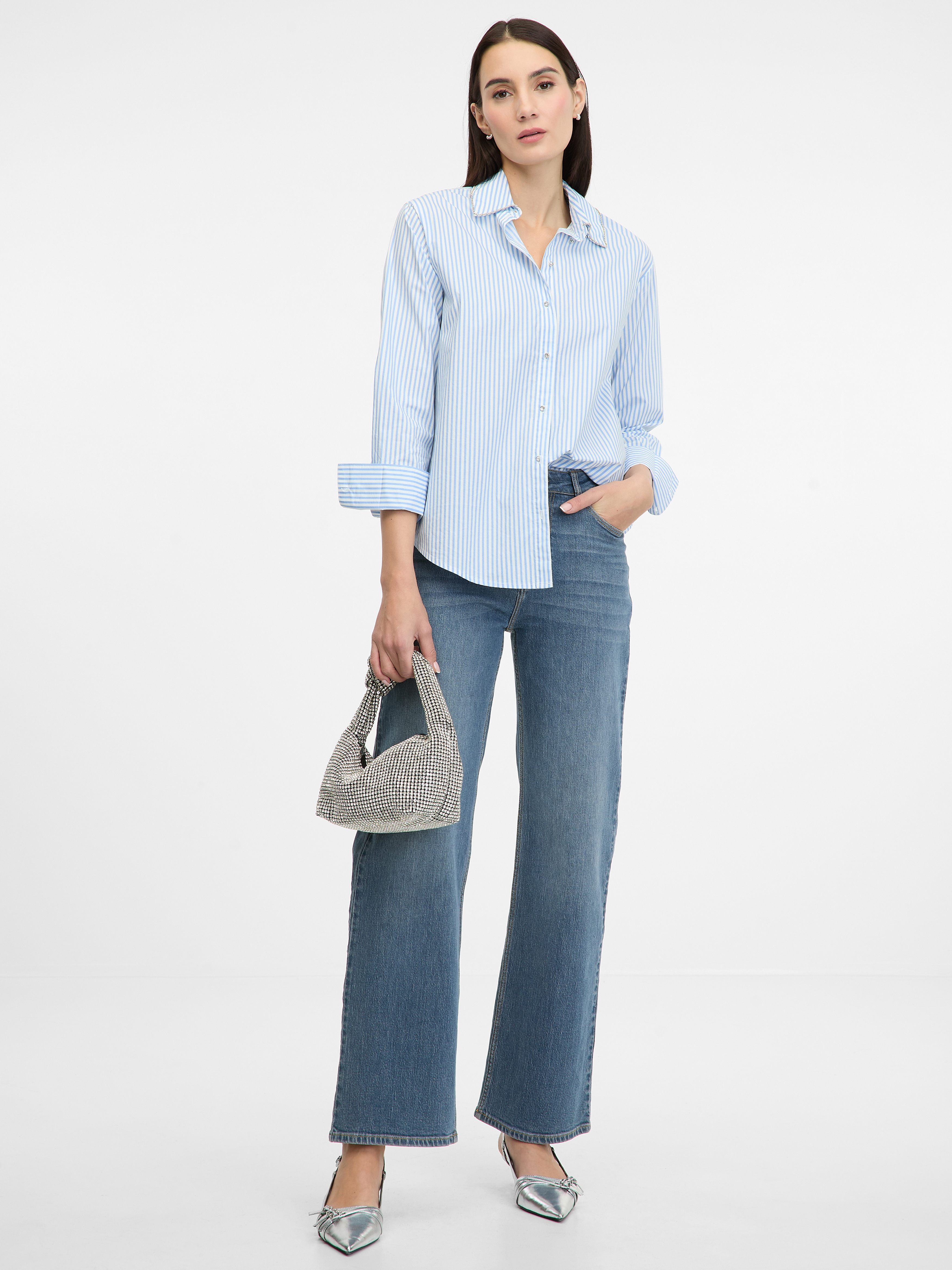 Light blue women&#039;s striped shirt ORSAY - Women&#039;s