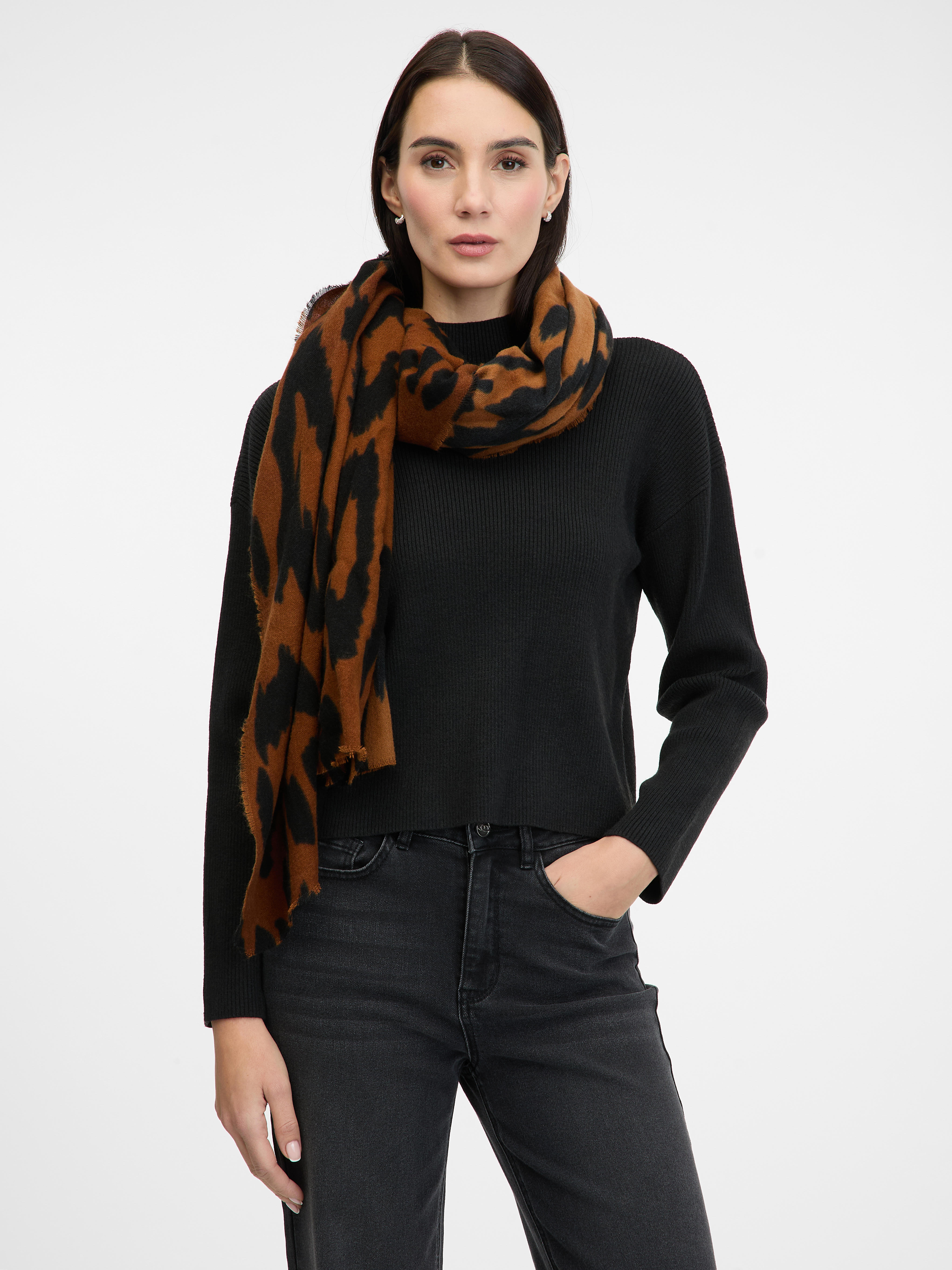 Brown women&#039;s patterned scarf ORSAY - Women&#039;s