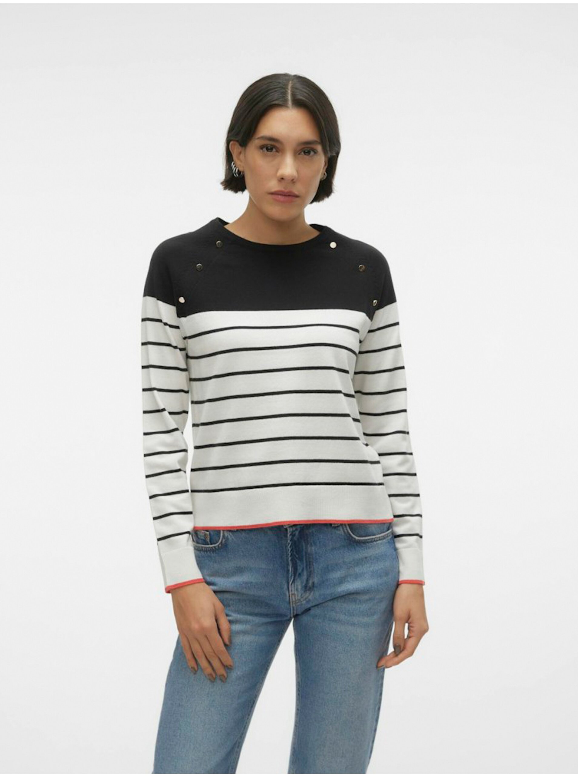 Black and White Women's Striped Sweater Vero Moda Alma - Women