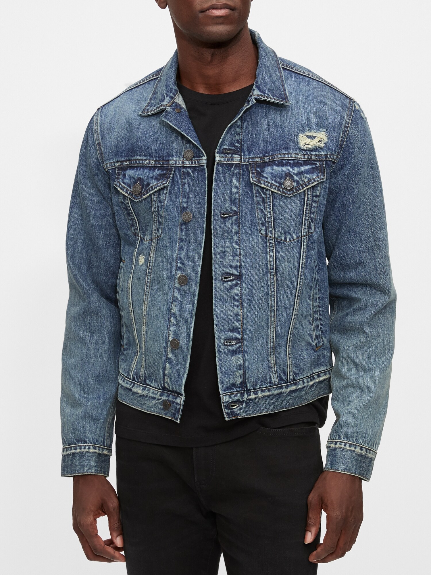 GAP Denim Jacket V-destroy Denim Icon - Men's