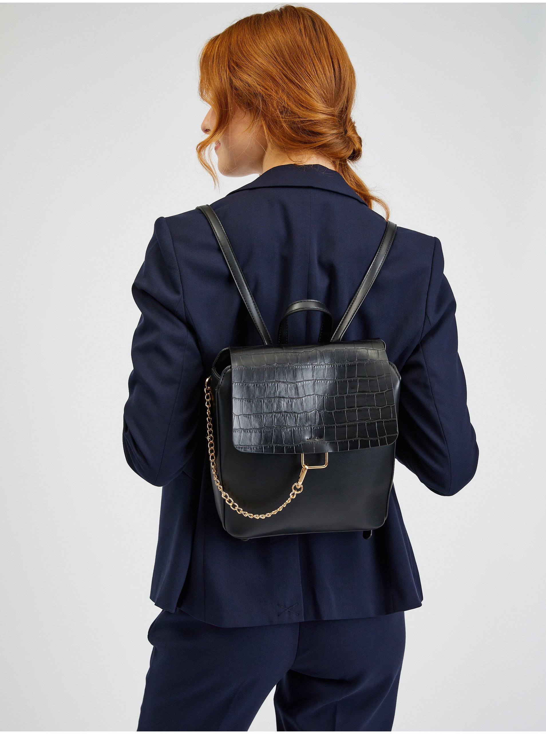 Orsay Black Womens Backpack With Crocodile Pattern - Women