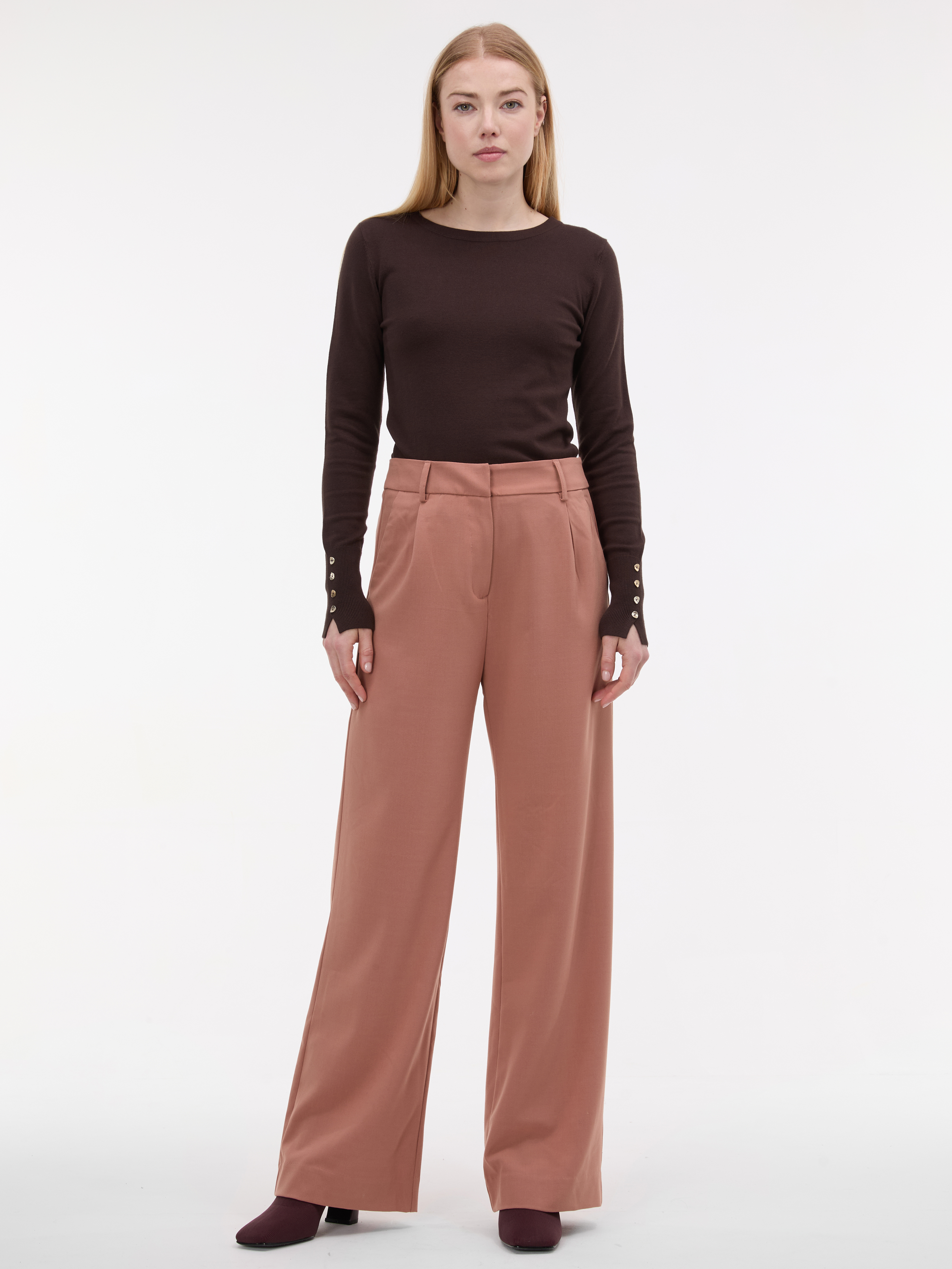 Světle hnědé dámské široké kalhoty