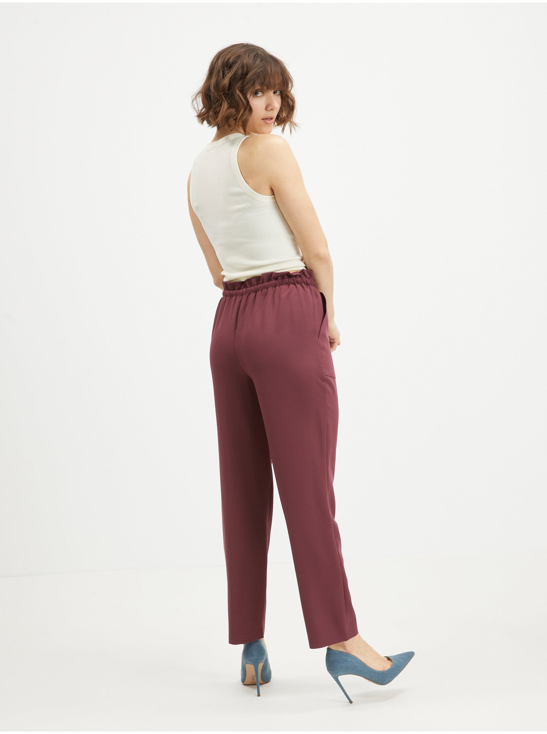 Burgundy shortened trousers VERO MODA