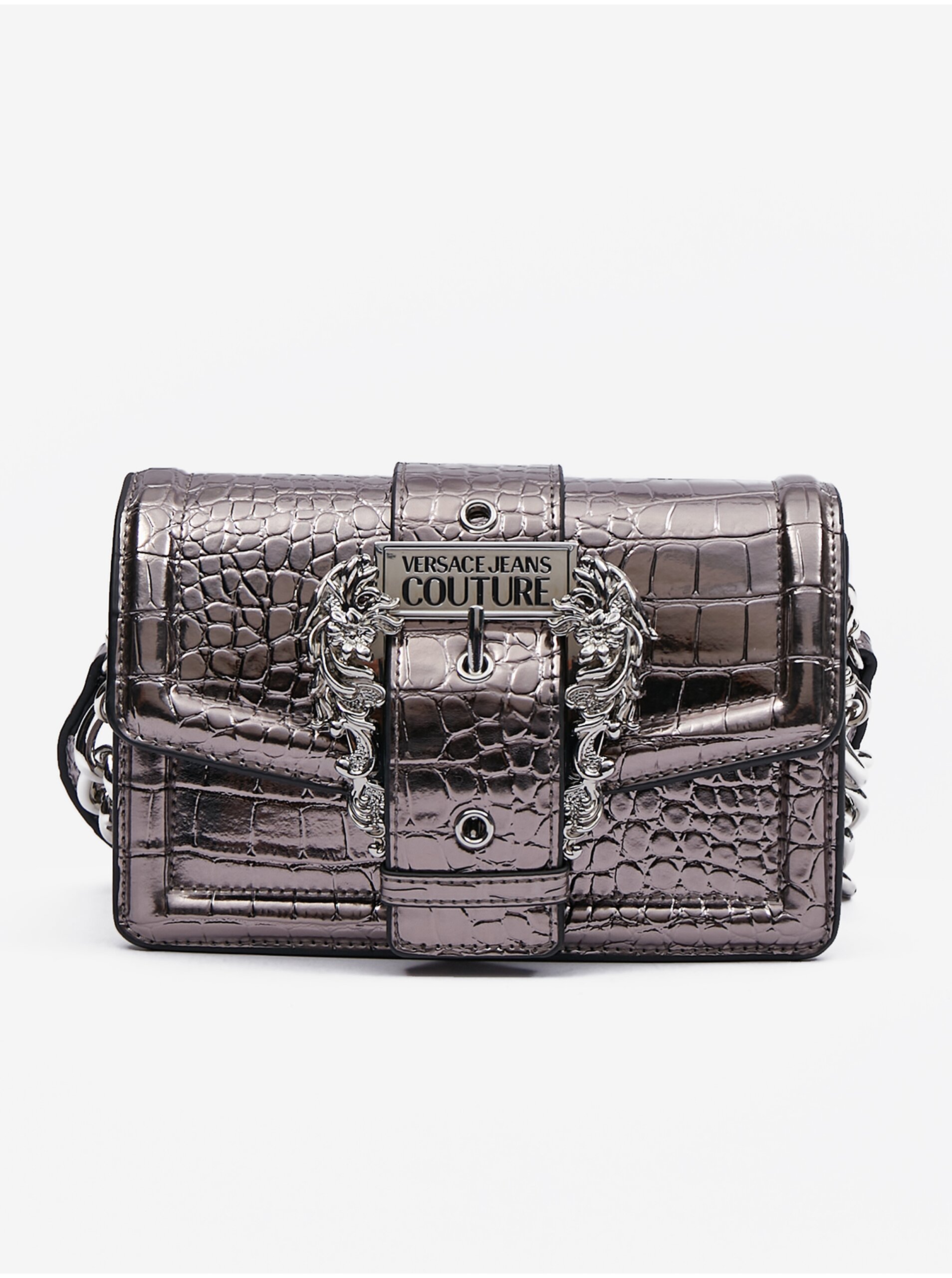 Versace Jeans Couture Grey Ladies Metallic Handbag with Crocodile Pattern Versace Jeans - Ladies