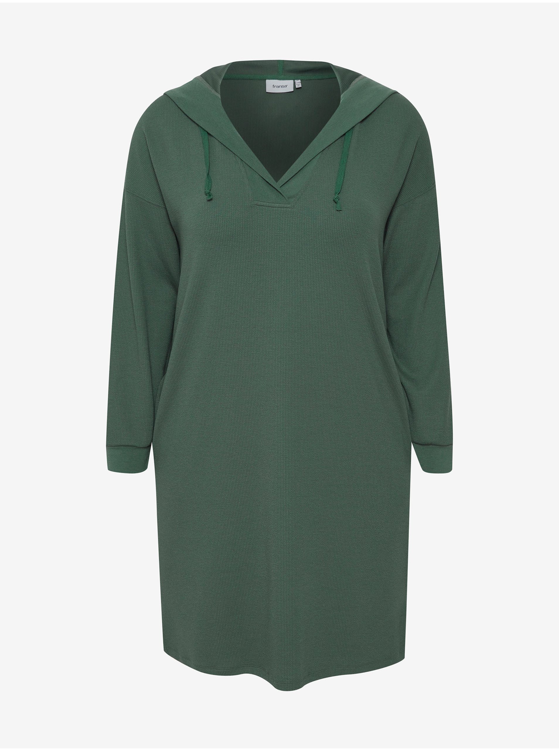 Levně Zelené mikinové šaty s kapucí Fransa - Dámské
