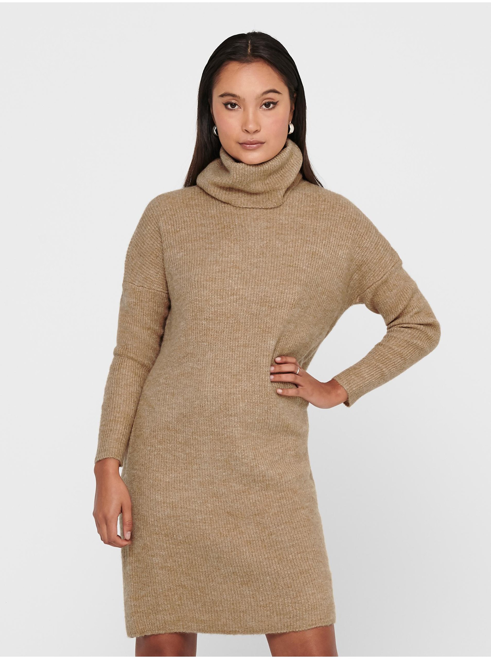 Only - Women's Turtleneck Dress - Onljana L/S Cowlnck Dress Wool Kn Noos 15140166 Indian Tan