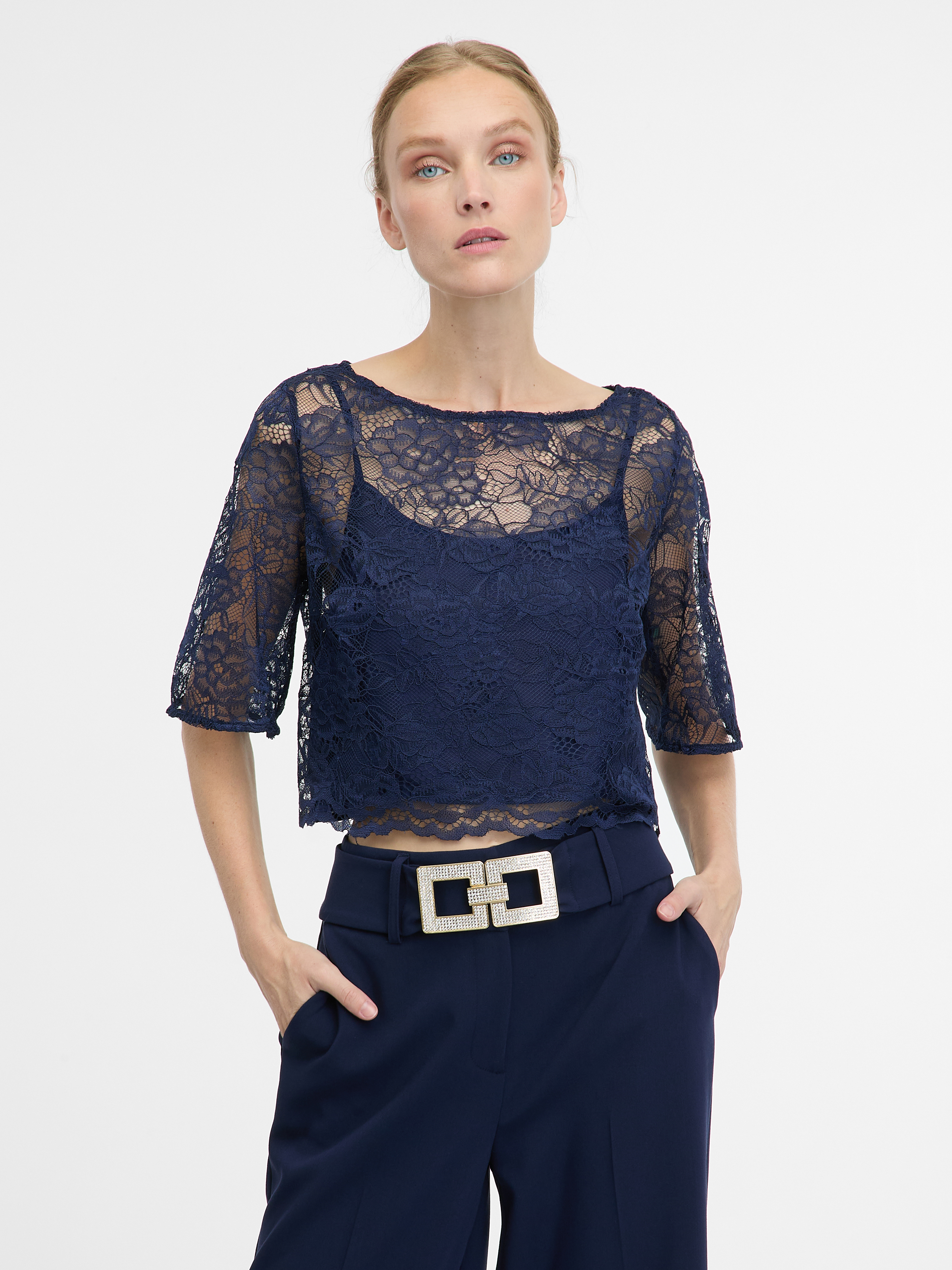 Тъмносиня дантелена блуза ORSAY