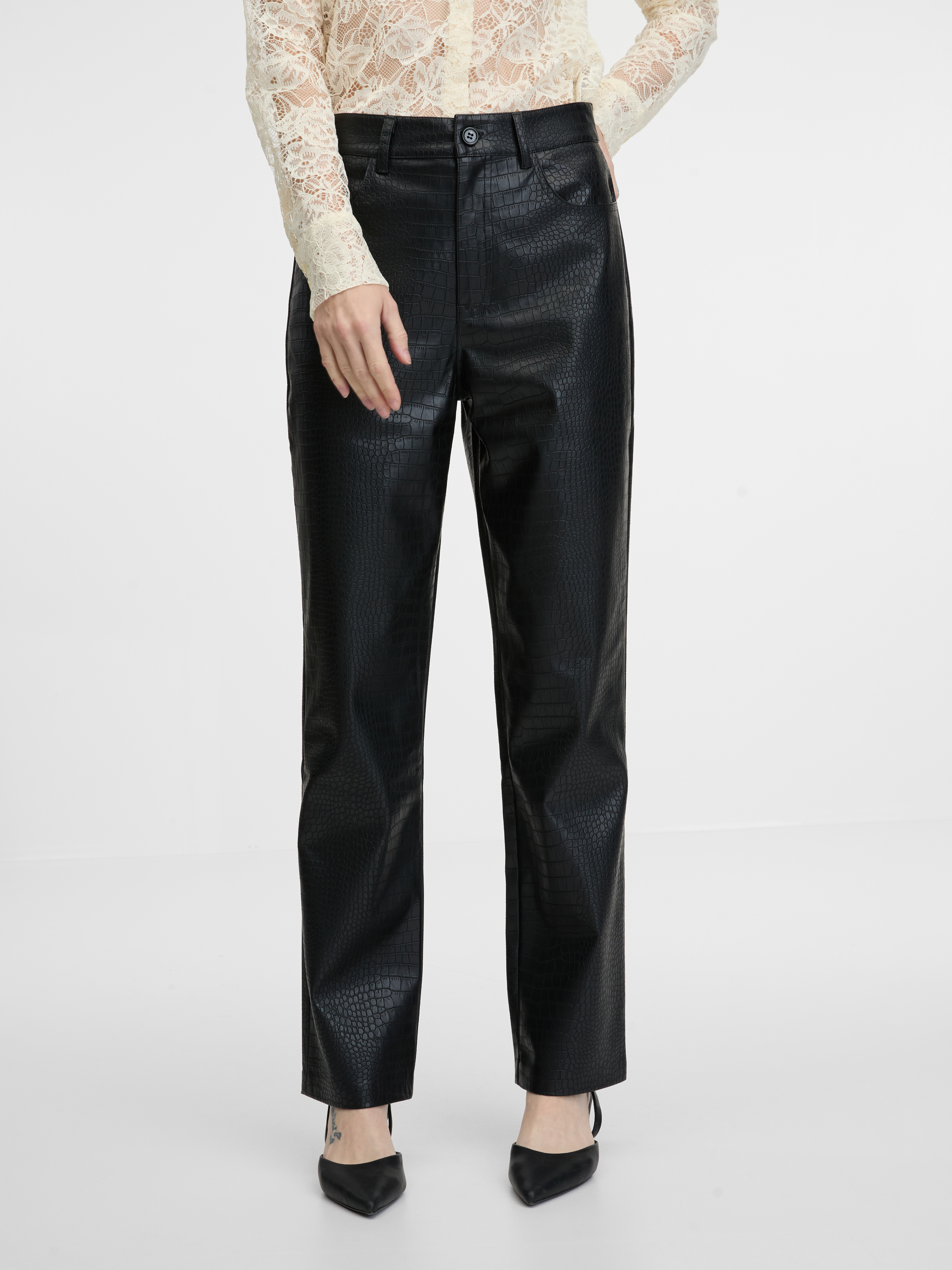 Black leatherette womens trousers ORSAY - Womens