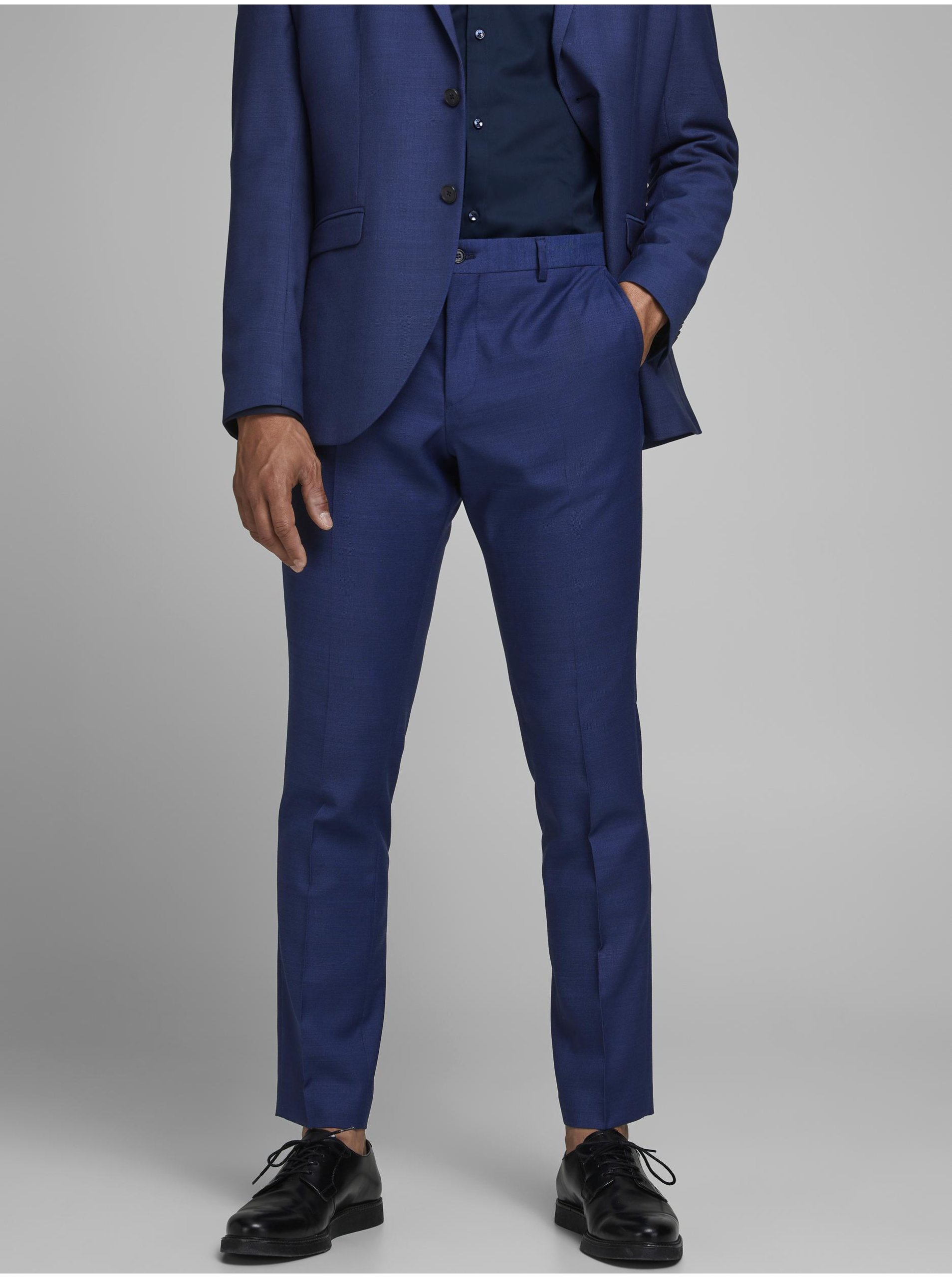Levně Modré oblekové slim fit kalhoty s příměsí vlny Jack & Jones Solaris