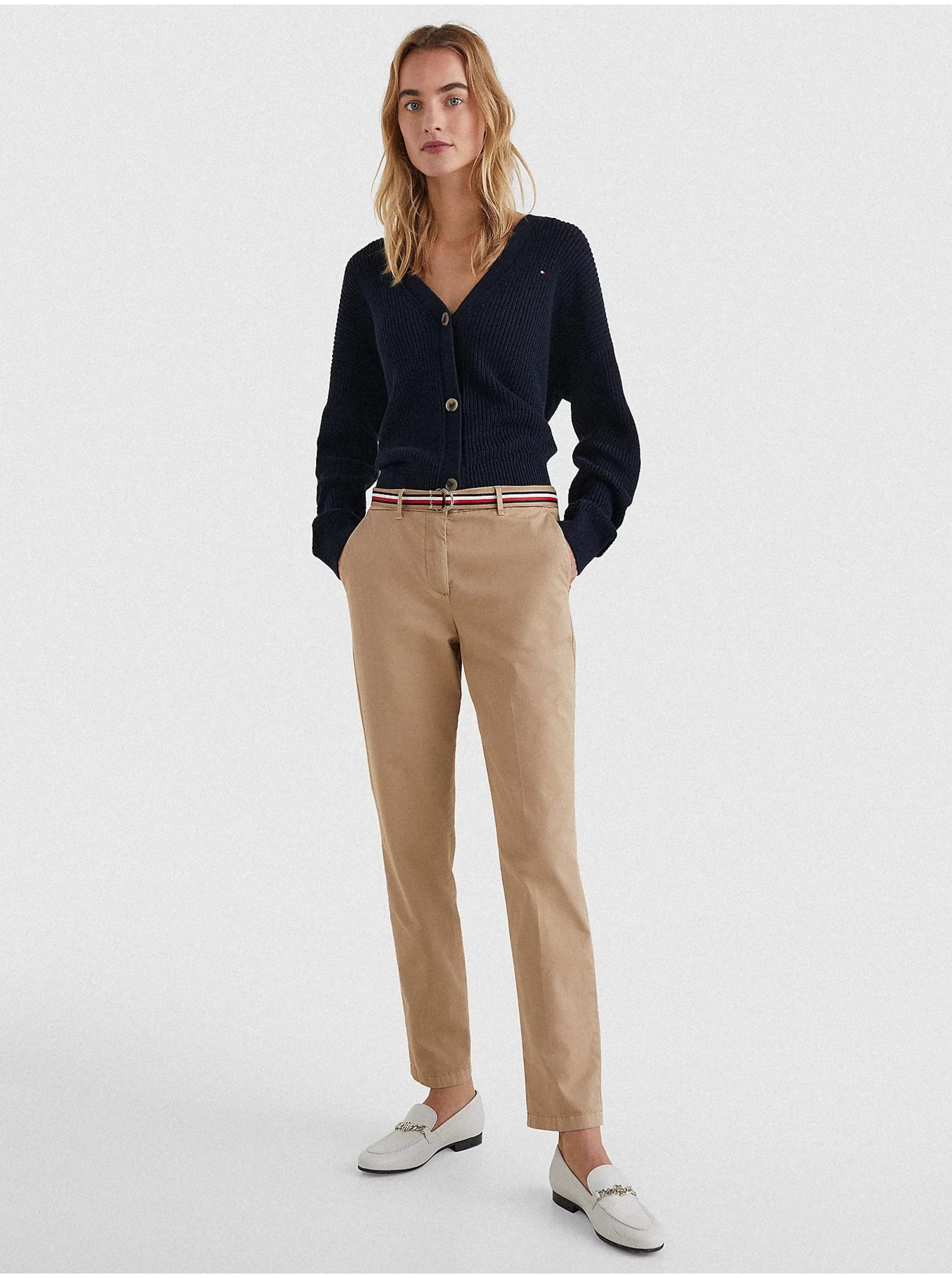 Béžové dámske chino nohavice s opaskom Tommy Hilfiger Hailey