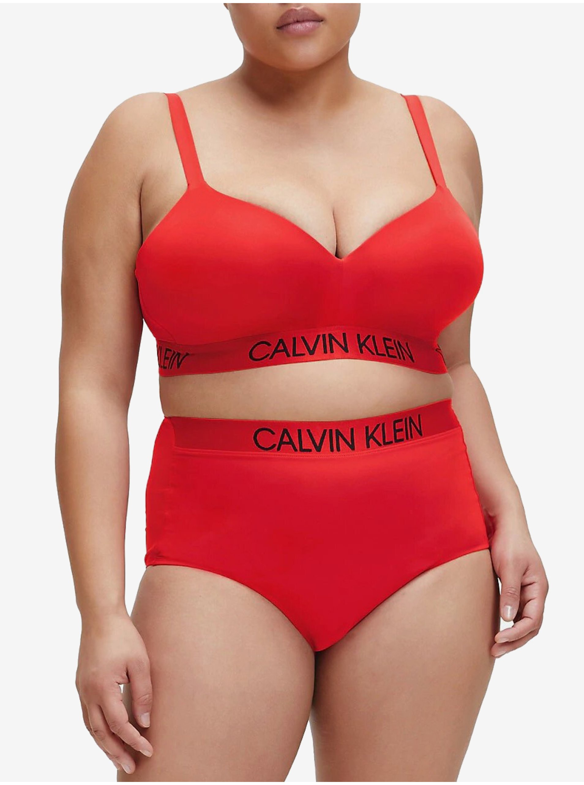 Calvin Klein Červený horní díl plavek Demi Bralette Plus Size High Risk Red Cal - Dámské