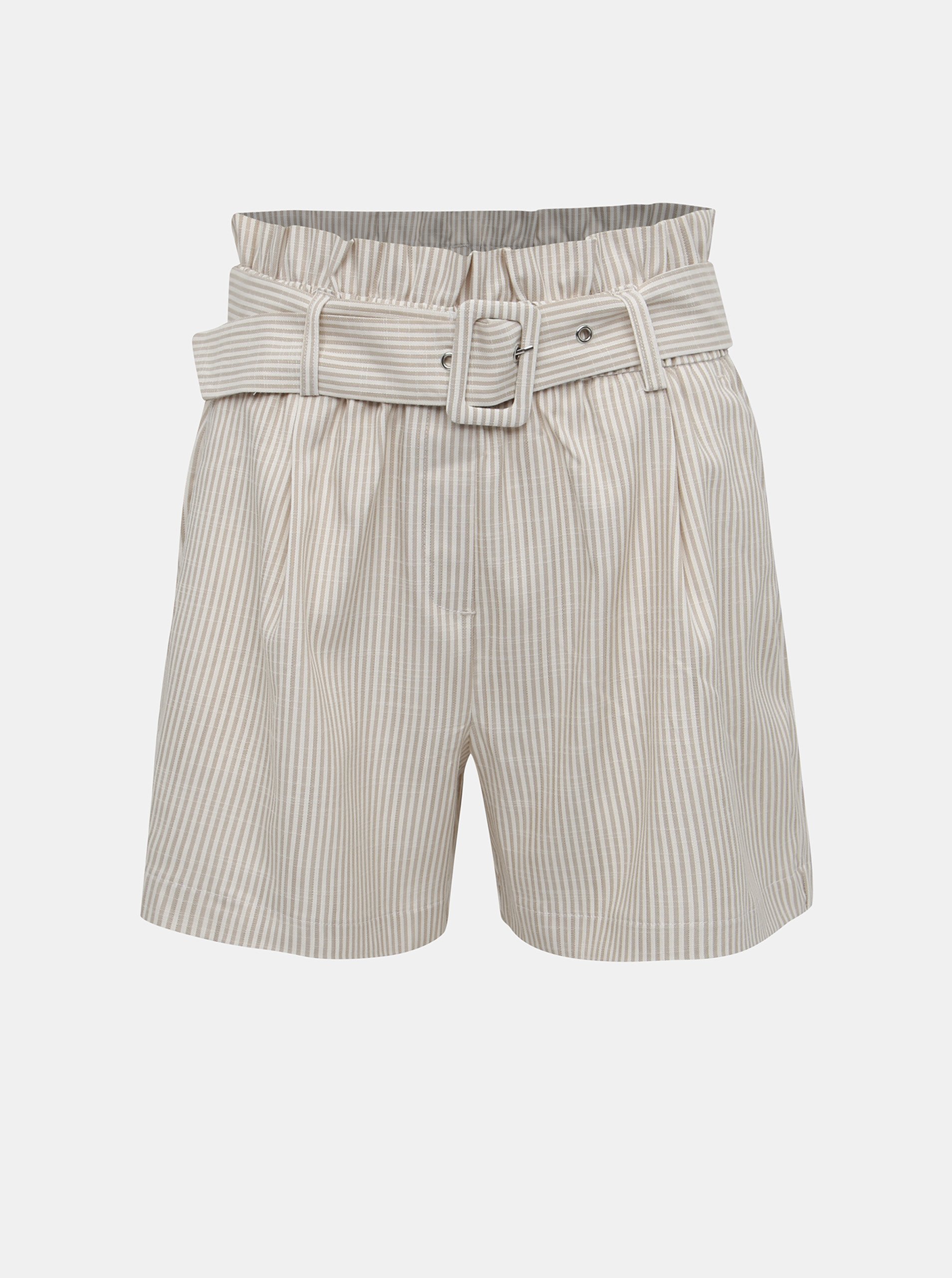 Beige Striped High Waist Shorts VERO MODA Gally - Women