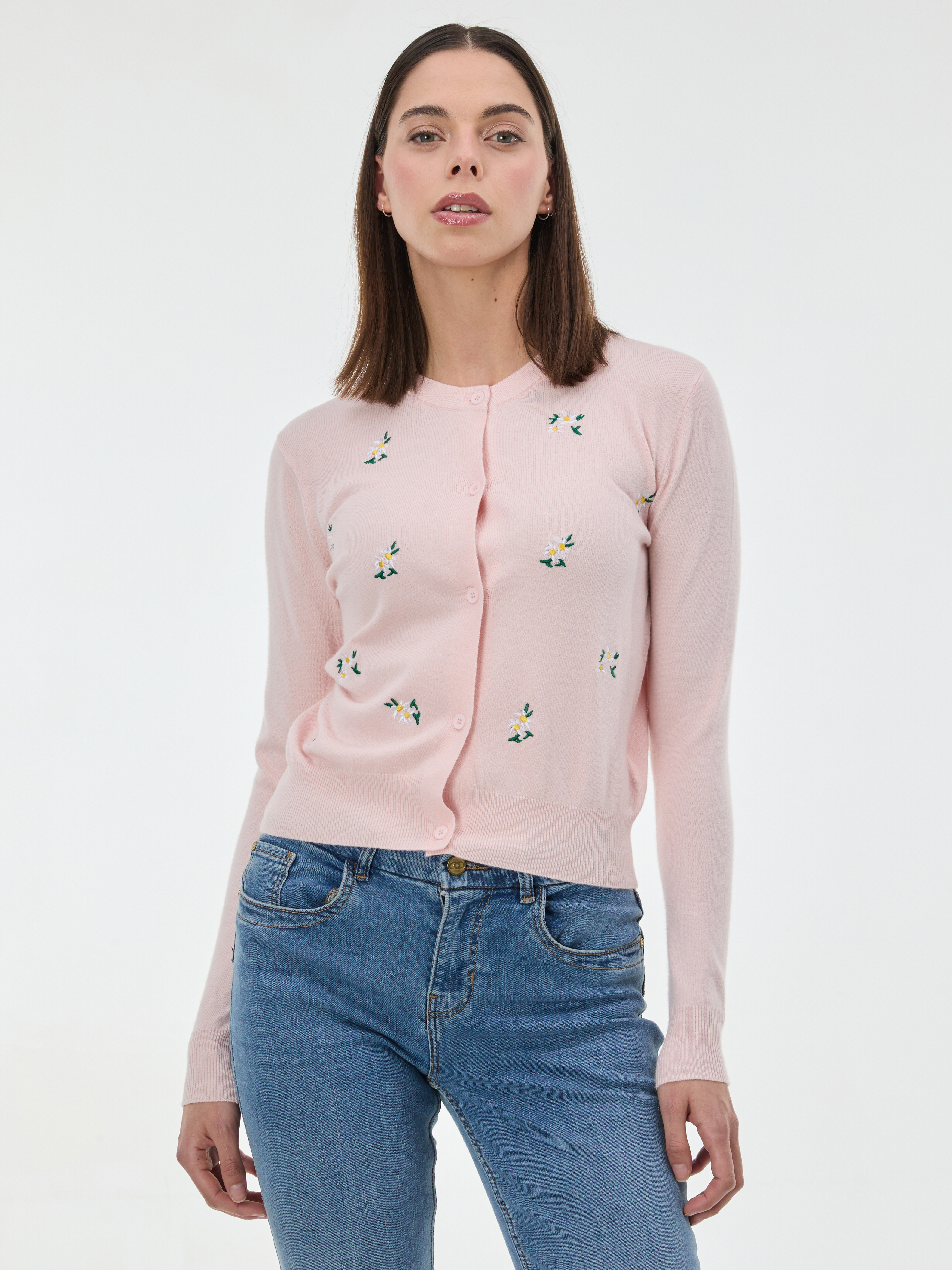 Светлорозов кардиган с бродерия ORSAY