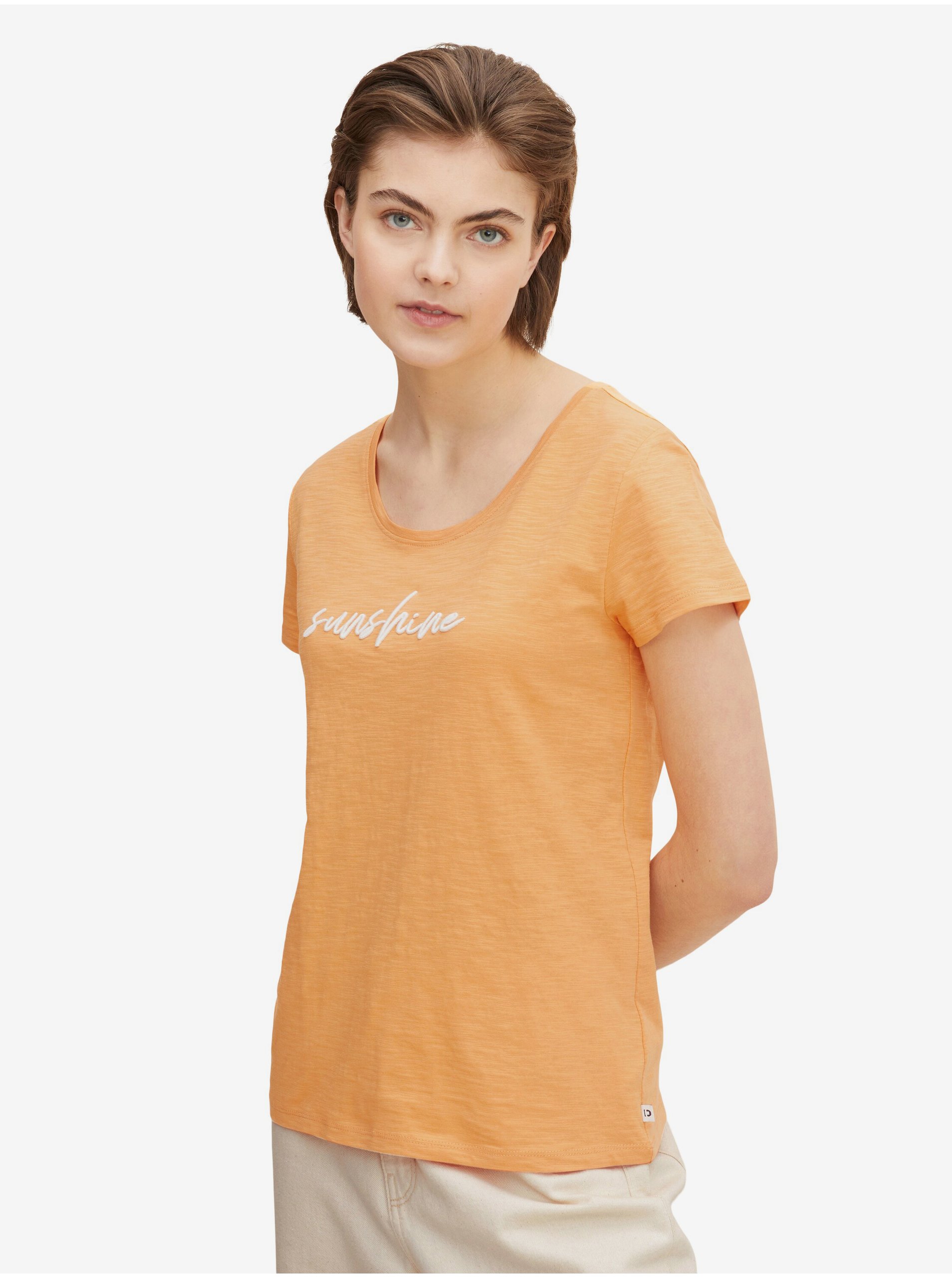 Levně Oranžové dámské žíhané tričko Tom Tailor Denim - Dámské