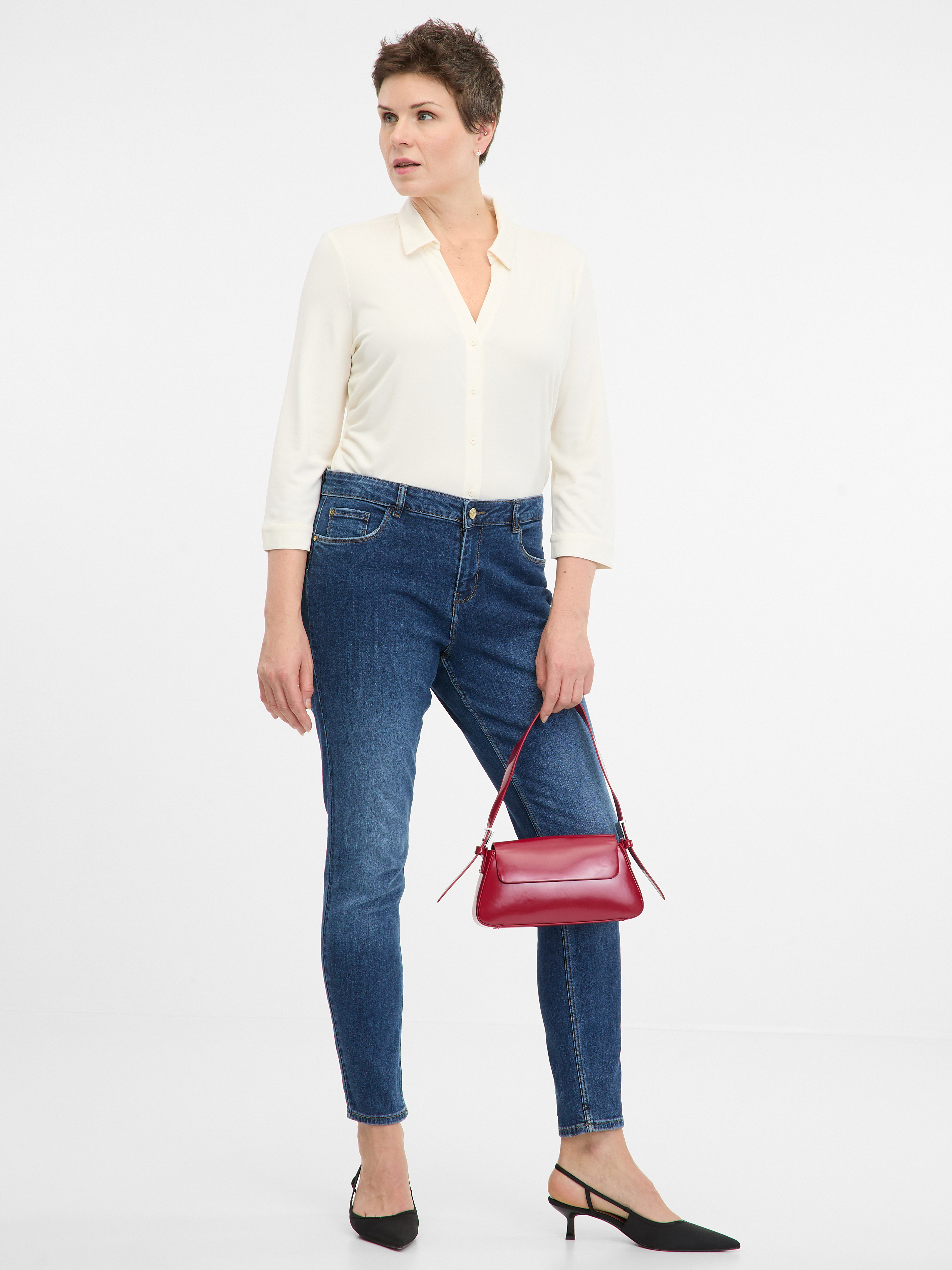 Cream women's blouse with collar ORSAY - Women