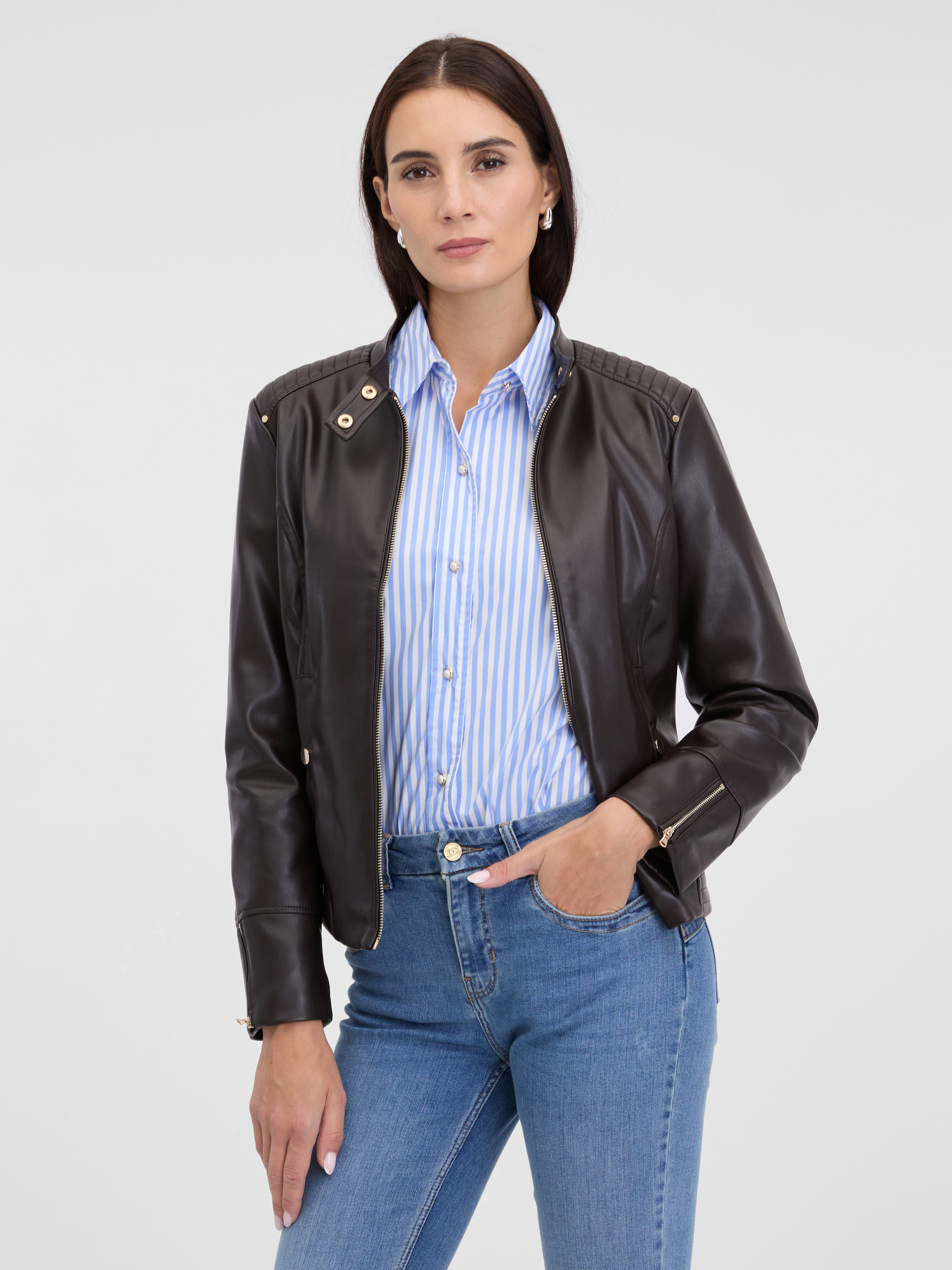 Dark brown women&#039;s faux leather jacket ORSAY - Women&#039;s