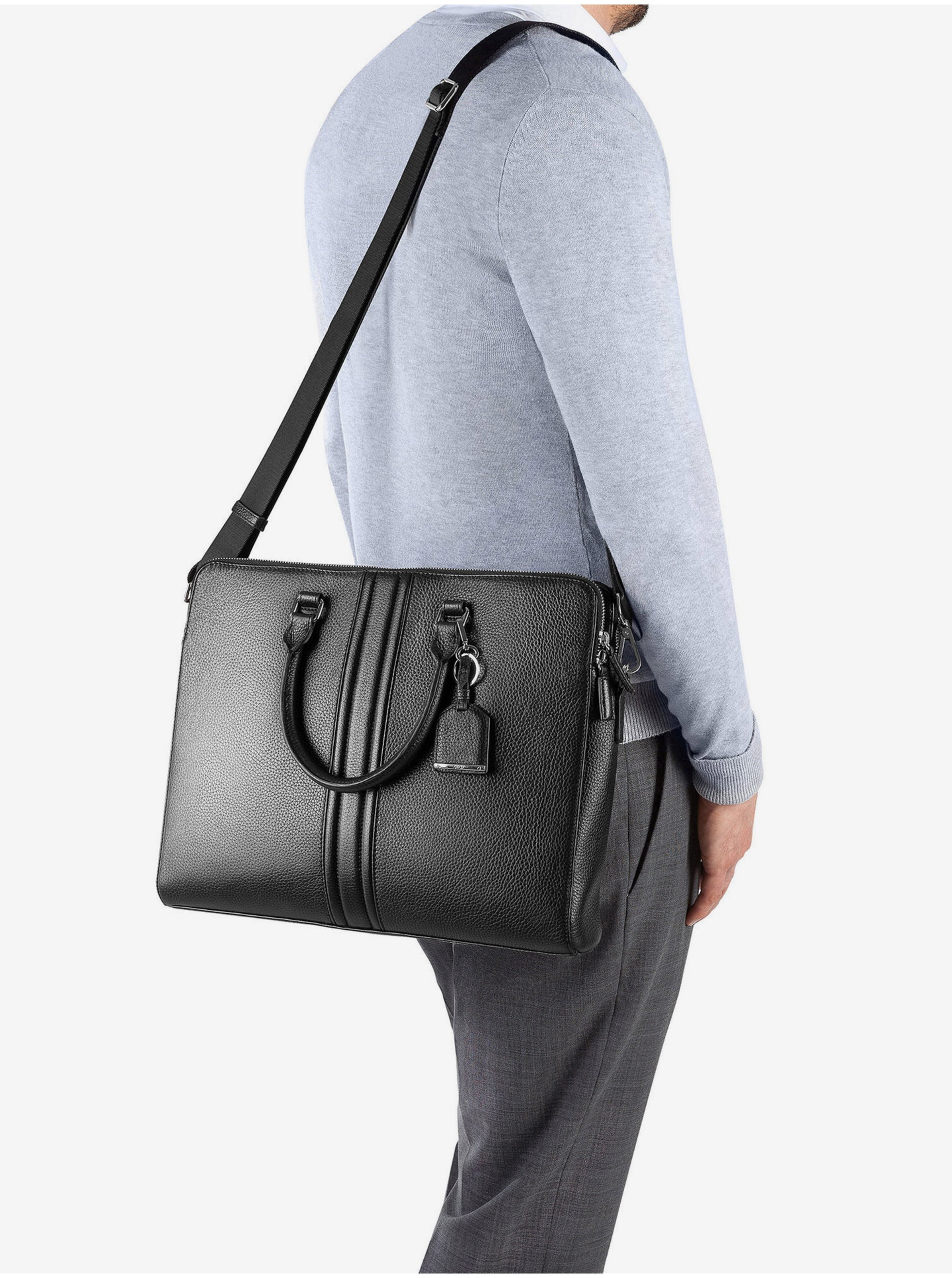 Geox Black Men&#039;s Leather Laptop Bag - Men