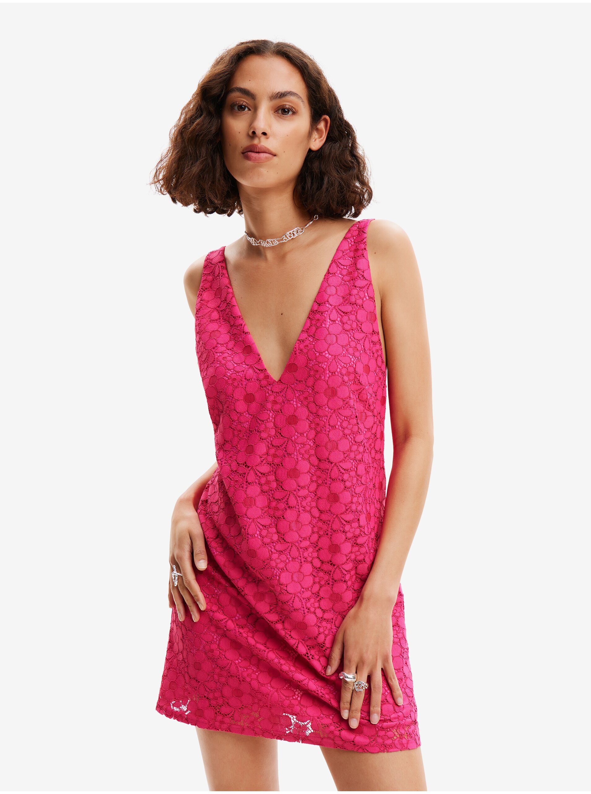Women's Desigual Lace Dress Dark Pink - Women