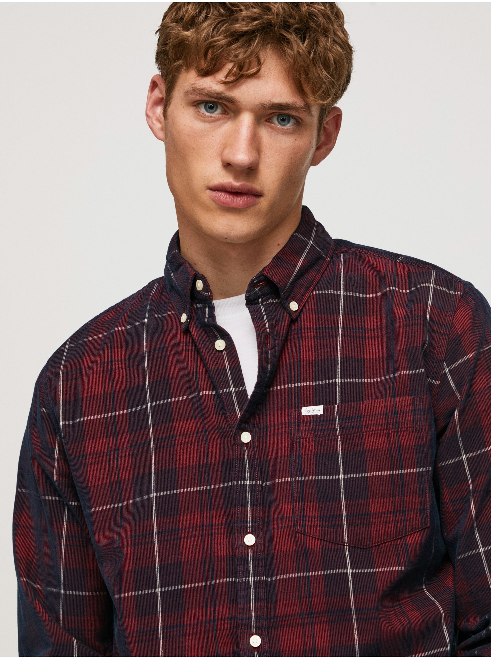 Burgundy Men's Plaid Shirt Pepe Jeans Freshfield - Men's