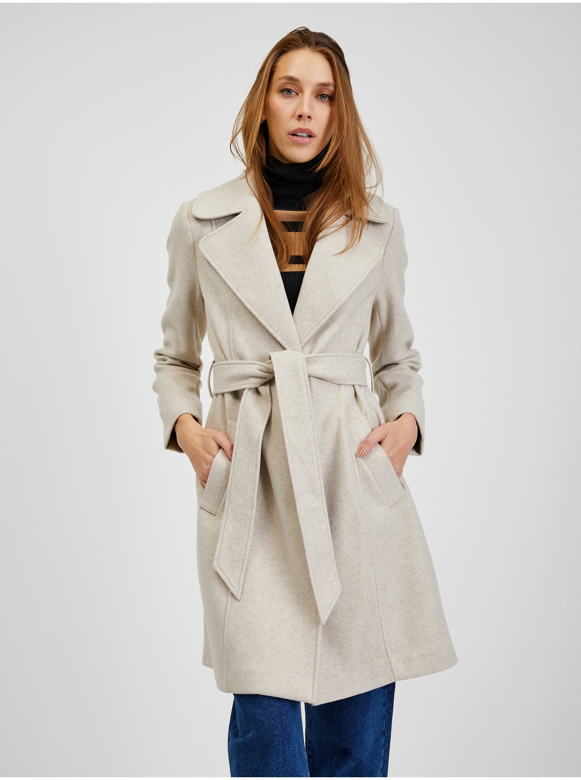Orsay Beige Women's Winter Coat with Strap - Women
