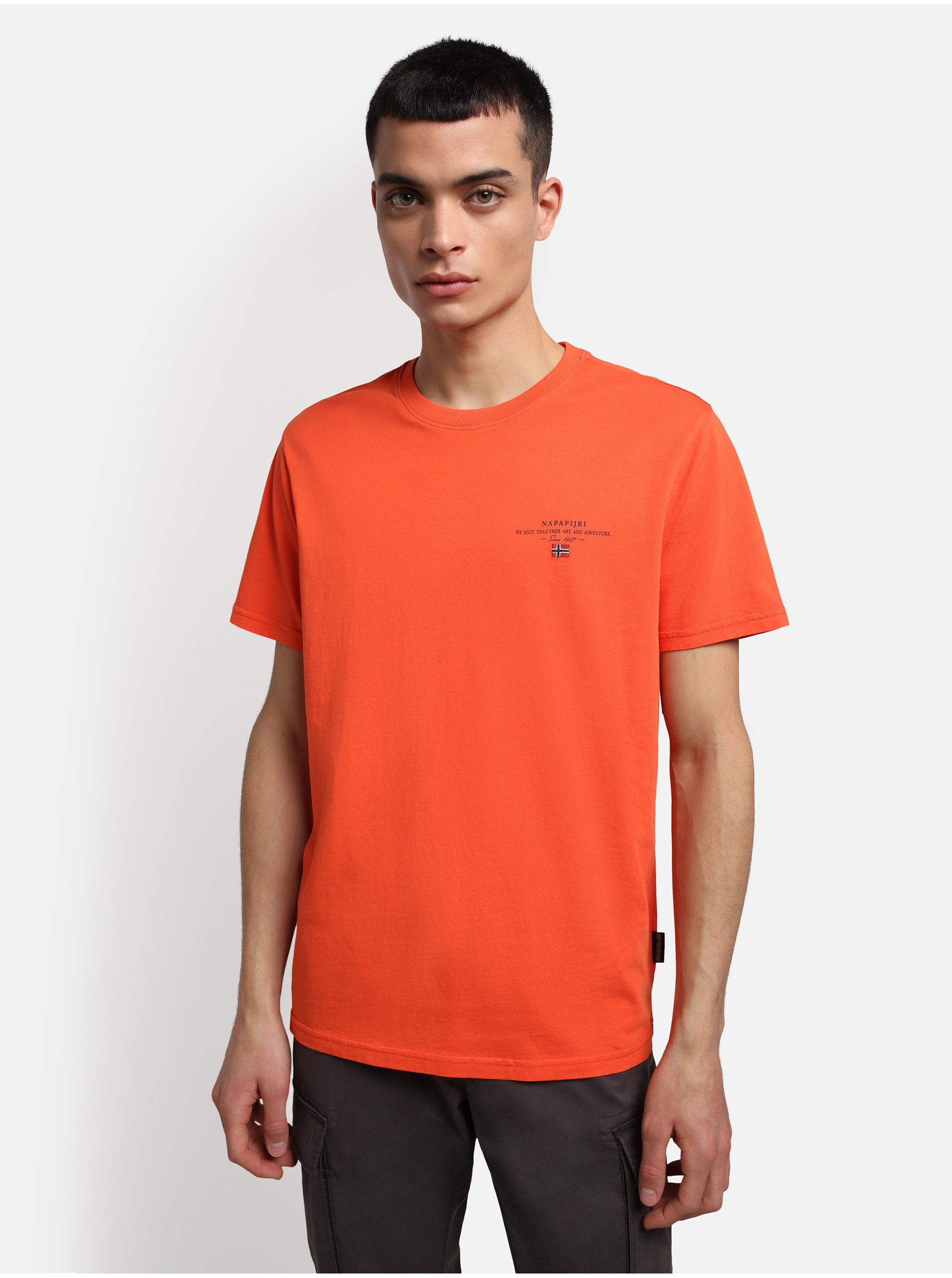 Levně Oranžové pánské tričko NAPAPIJRI Selbas - Pánské