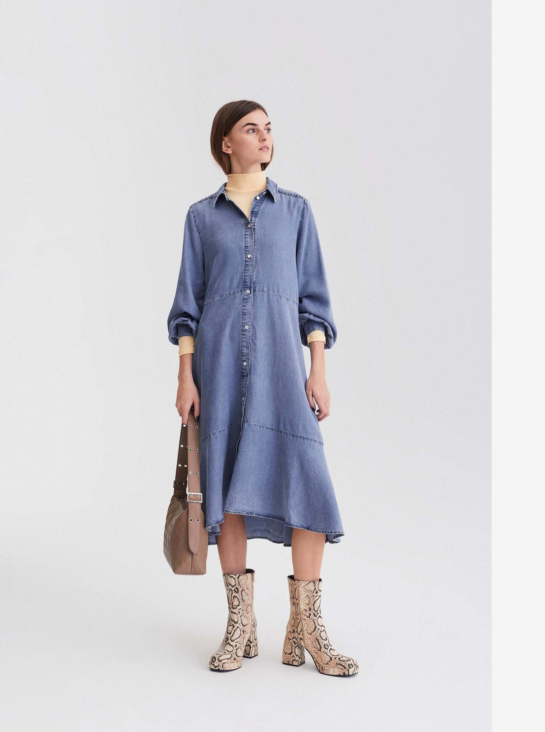 Blue Denim Shirt Dress Pieces Curry - Women