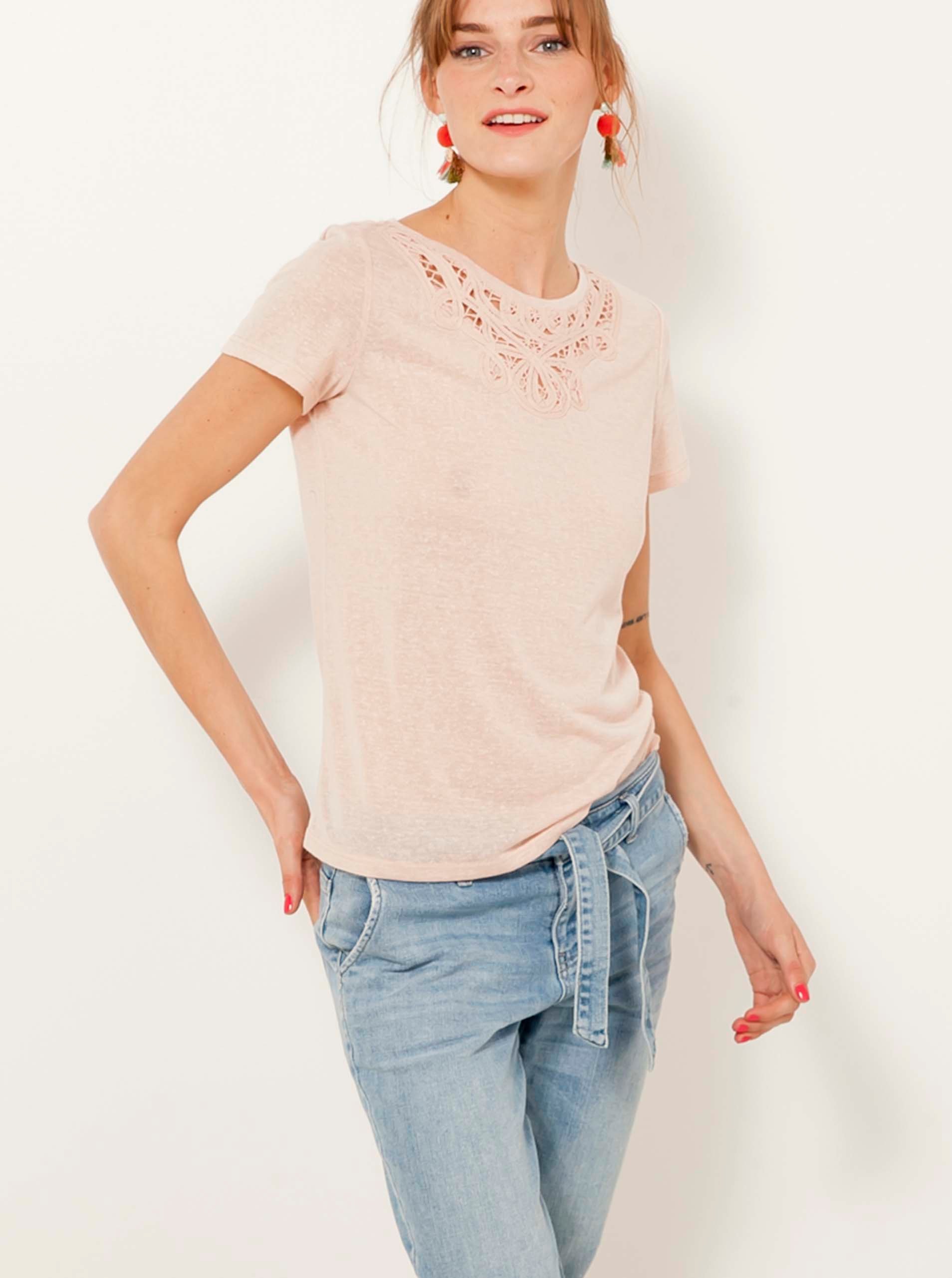 Cream T-shirt with flax CAMAIEU - Women
