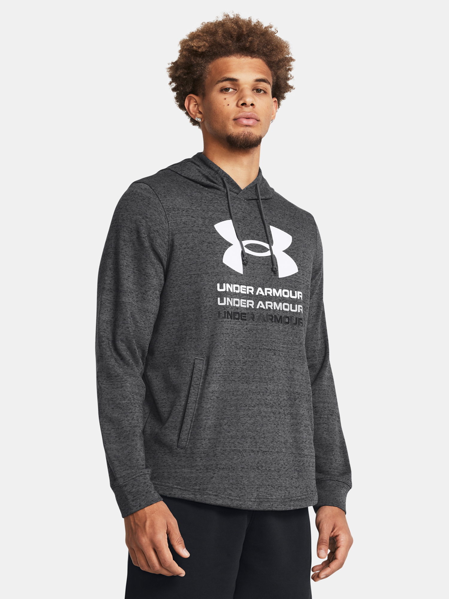 Tmavosivá športová mikina Under Armour UA Rival Terry Graphic Hood