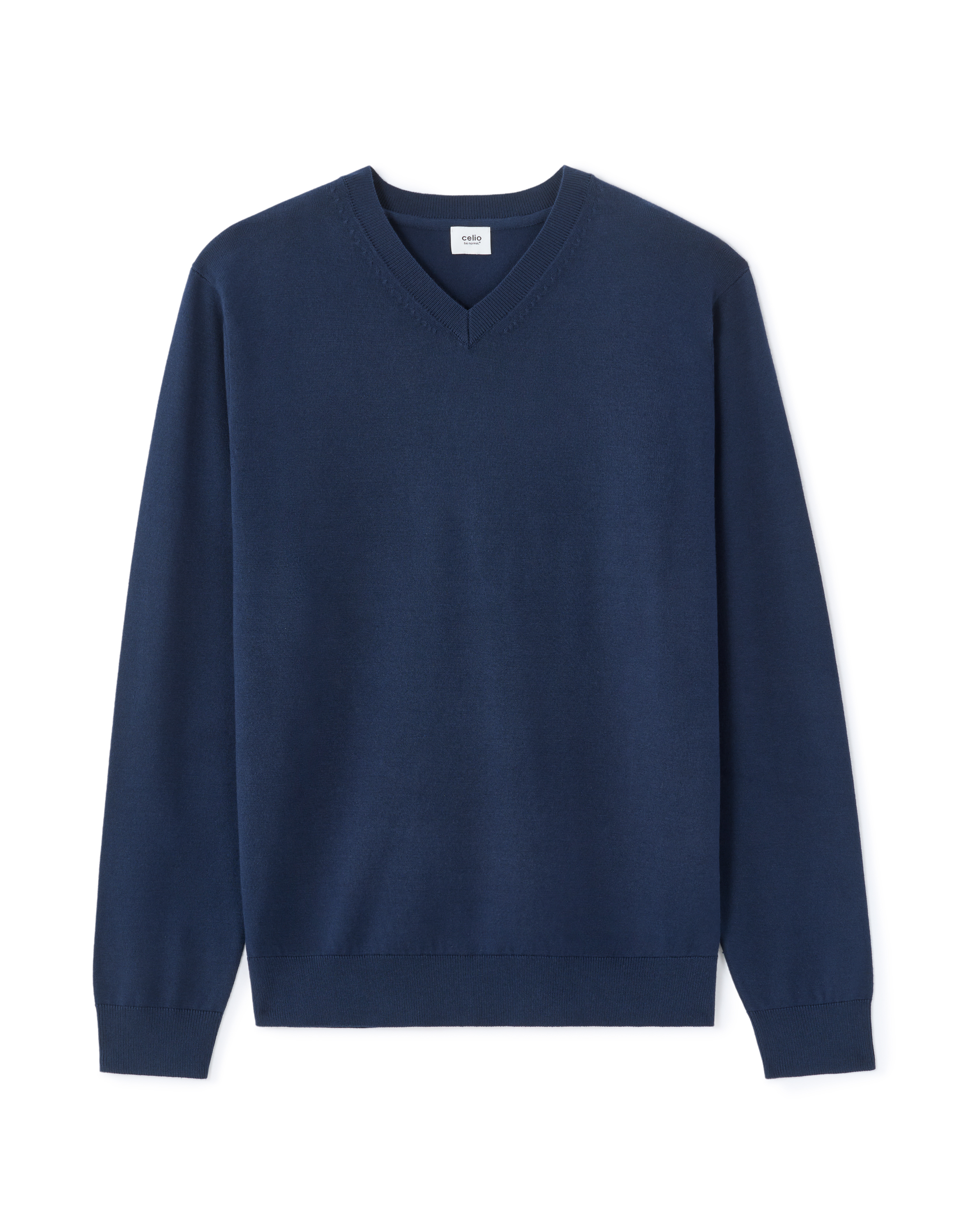 Tmavě modrý svetr s výstřihem do V