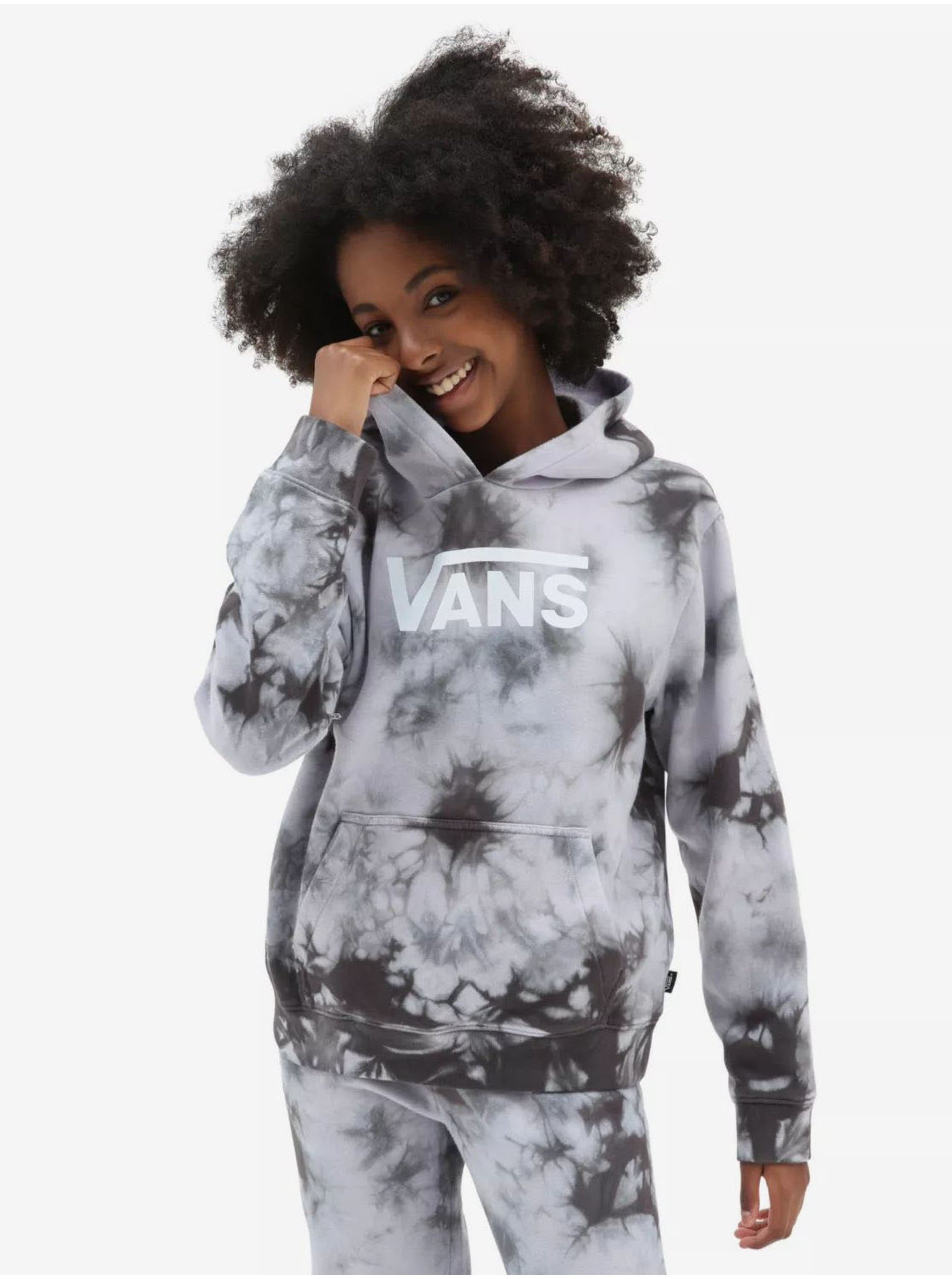 Šedá holčičí batikovaná mikina s kapucí VANS - Holky