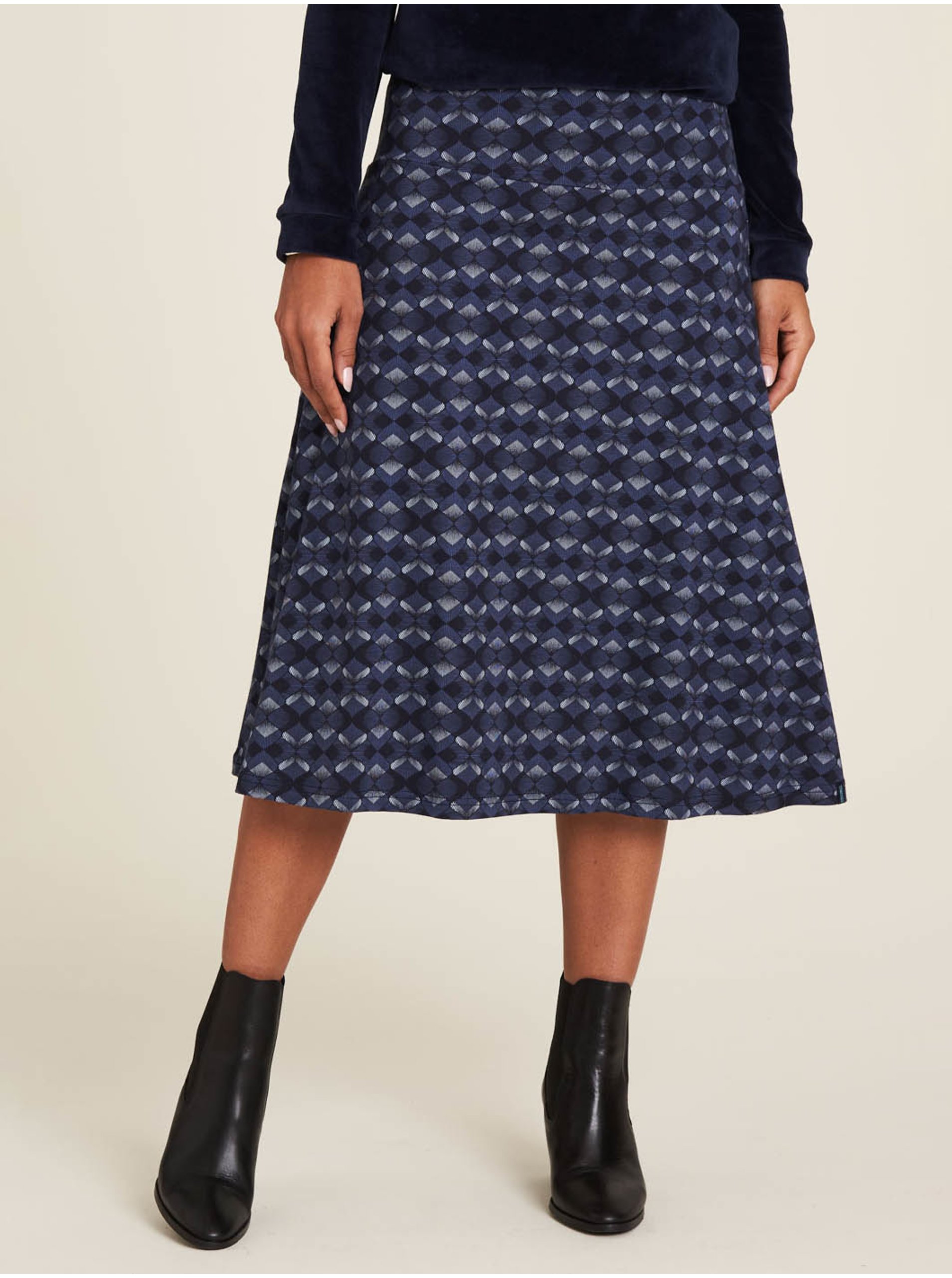 Dark Blue Patterned Midi Skirt Tranquillo - Women
