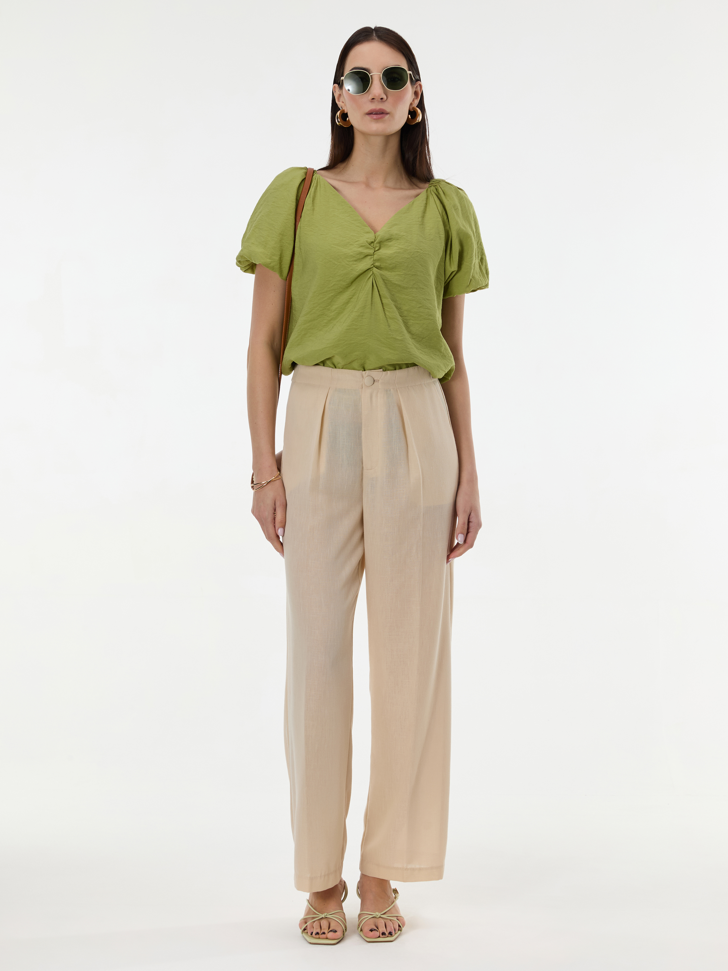 Бежови дамски широки панталони ORSAY