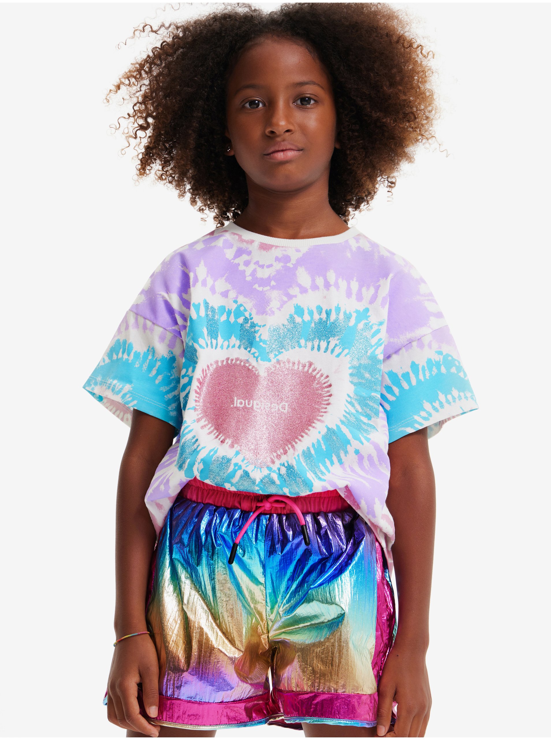 Levně Bílo-fialové holčičí batikované tričko Desigual Hippie - Holky