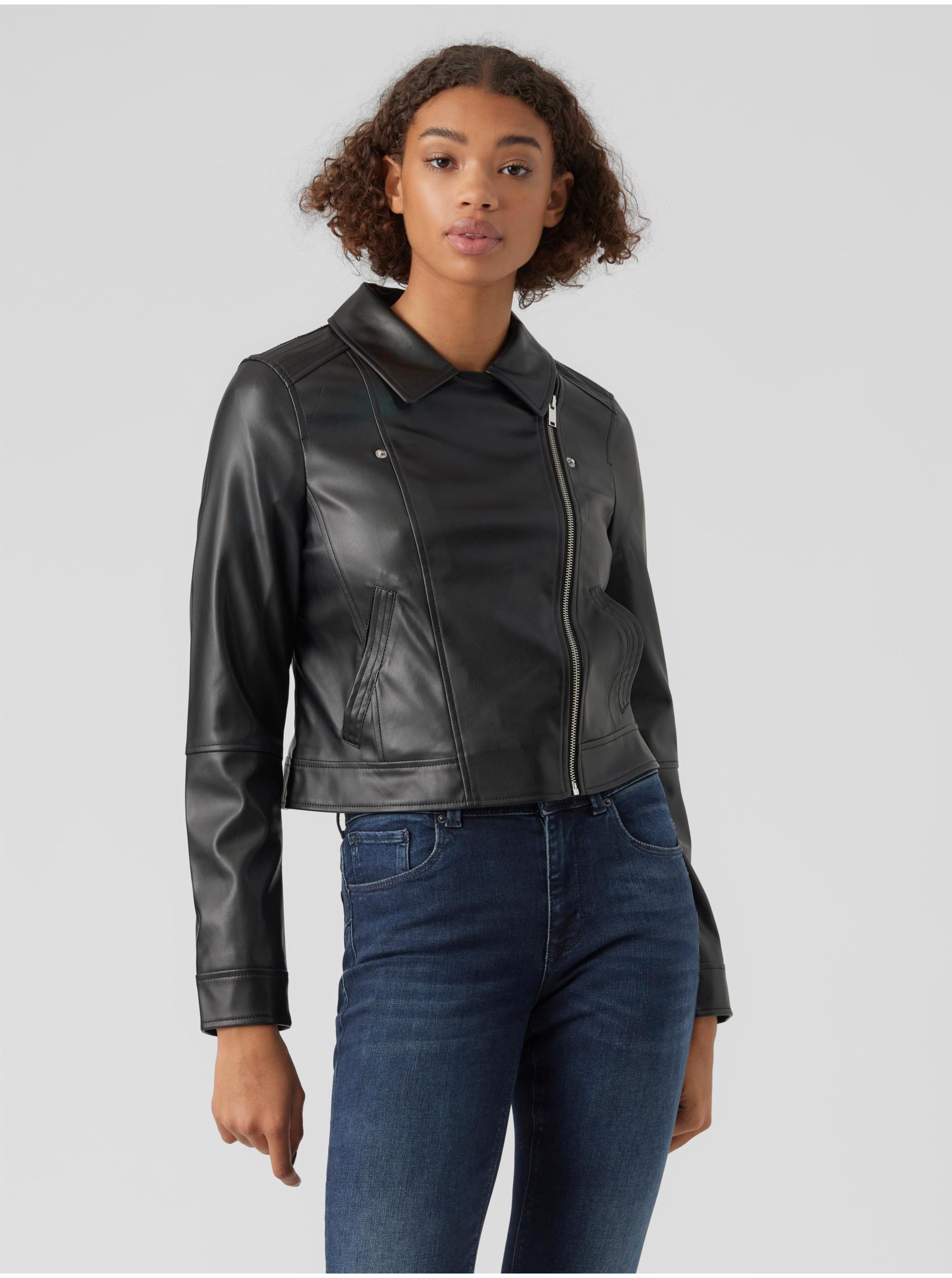 Women's black faux leather jacket VERO MODA Bella - Women